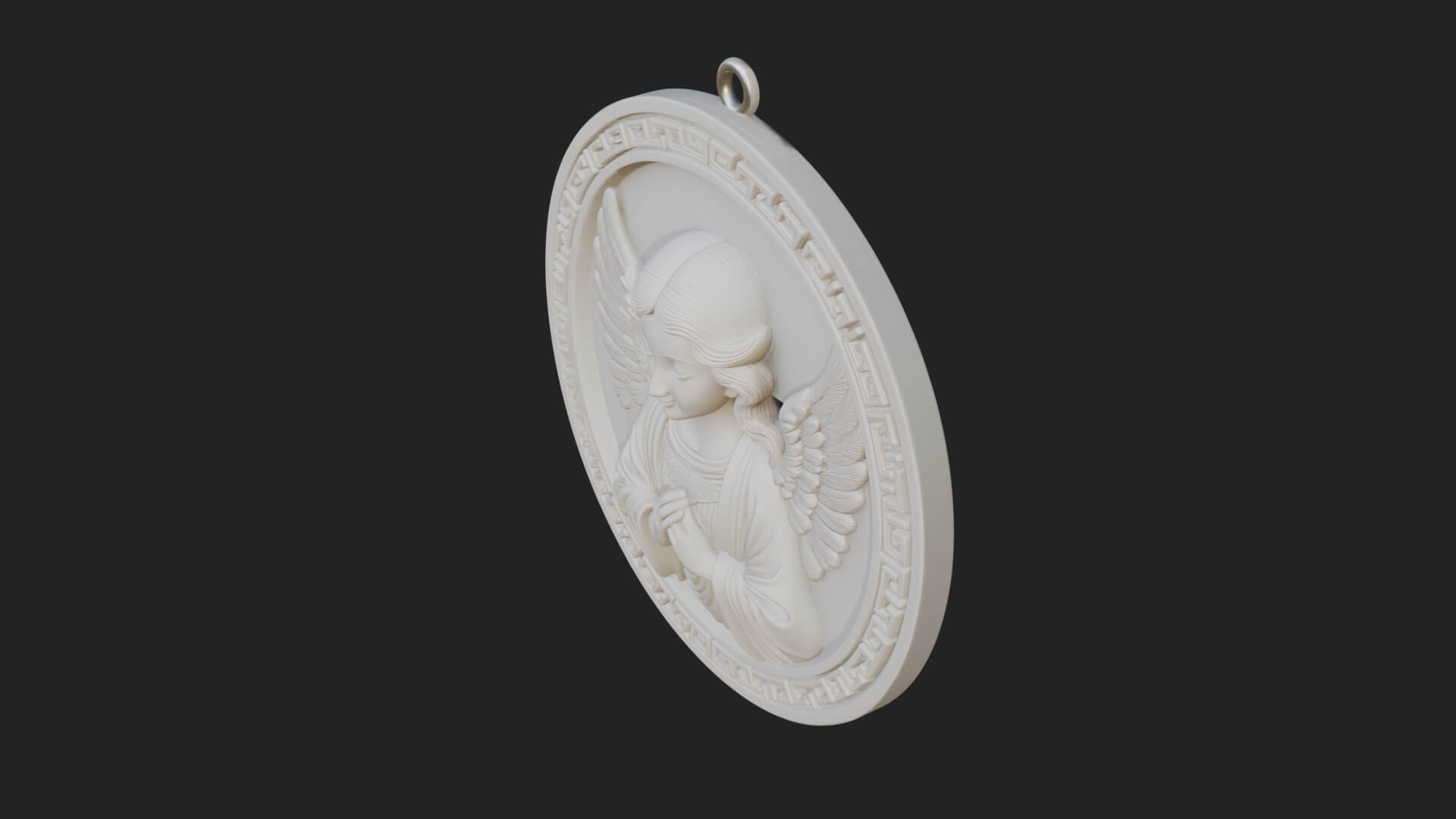 Winged Angel Oval Relief Plaque Design 4 3D Print Model 3D Model