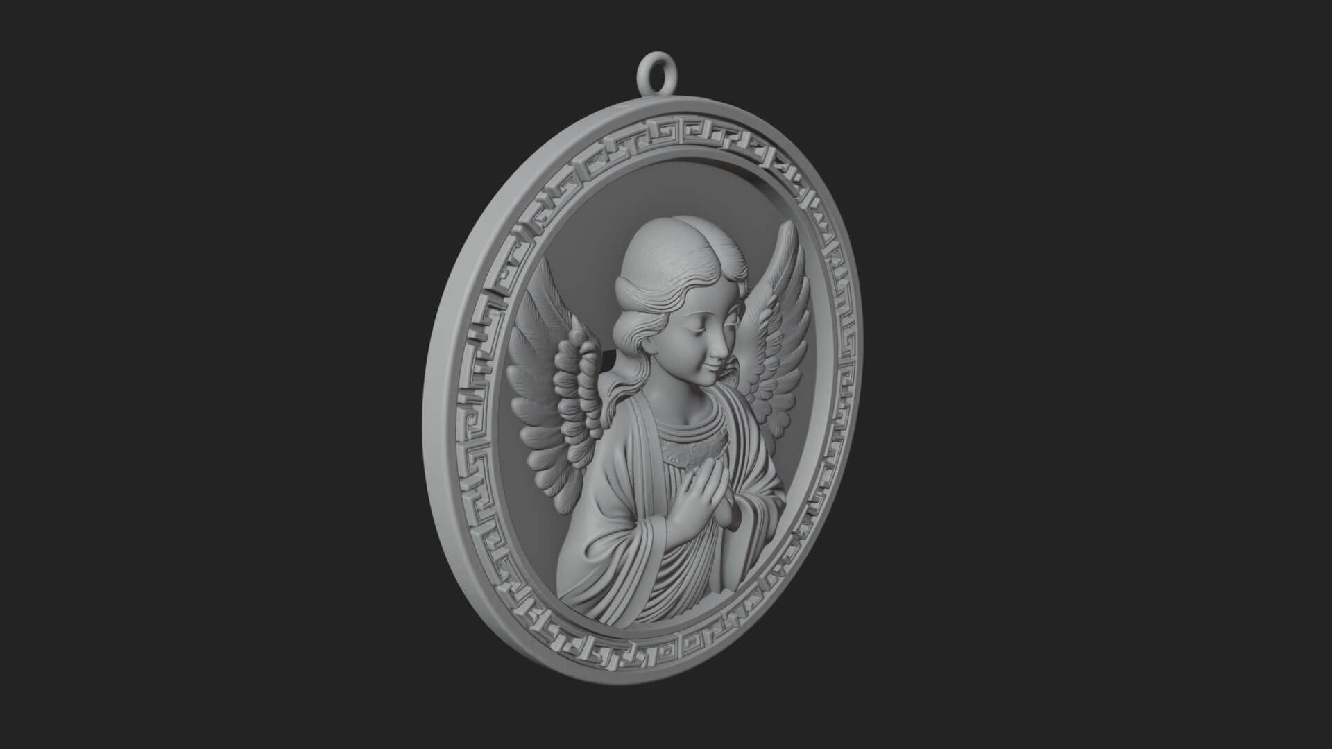 Winged Angel Oval Relief Plaque Design 4 3D Print Model 3D Model