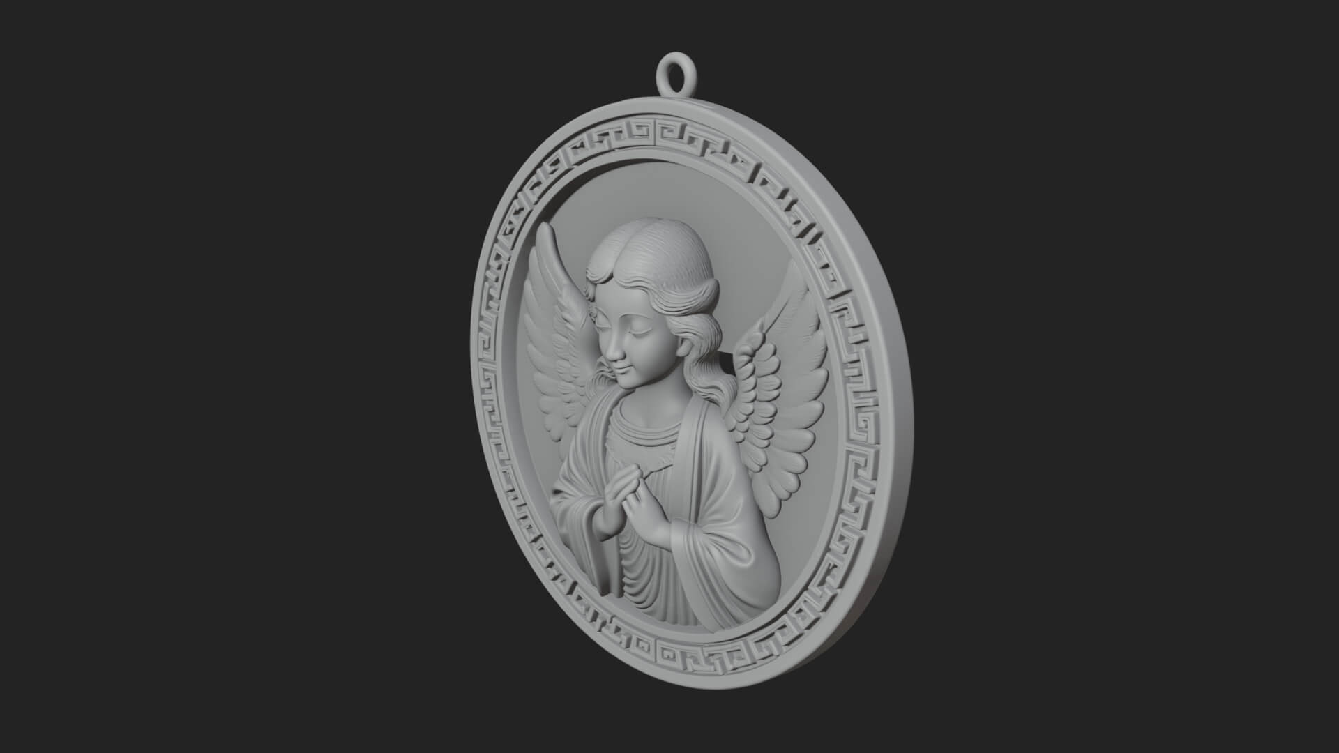 Winged Angel Oval Relief Plaque Design 4 3D Print Model 3D Model