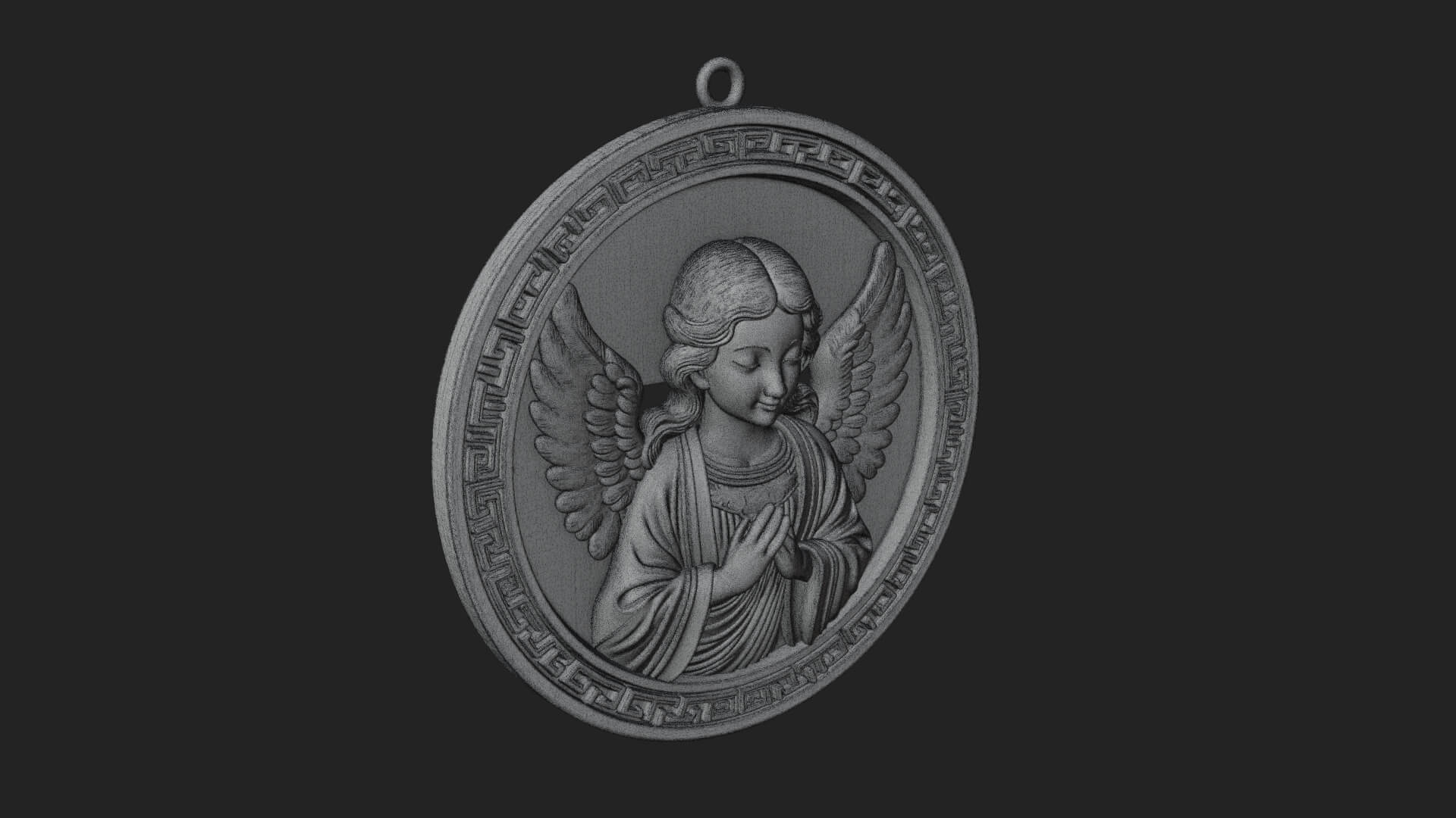 Winged Angel Oval Relief Plaque Design 4 3D Print Model 3D Model