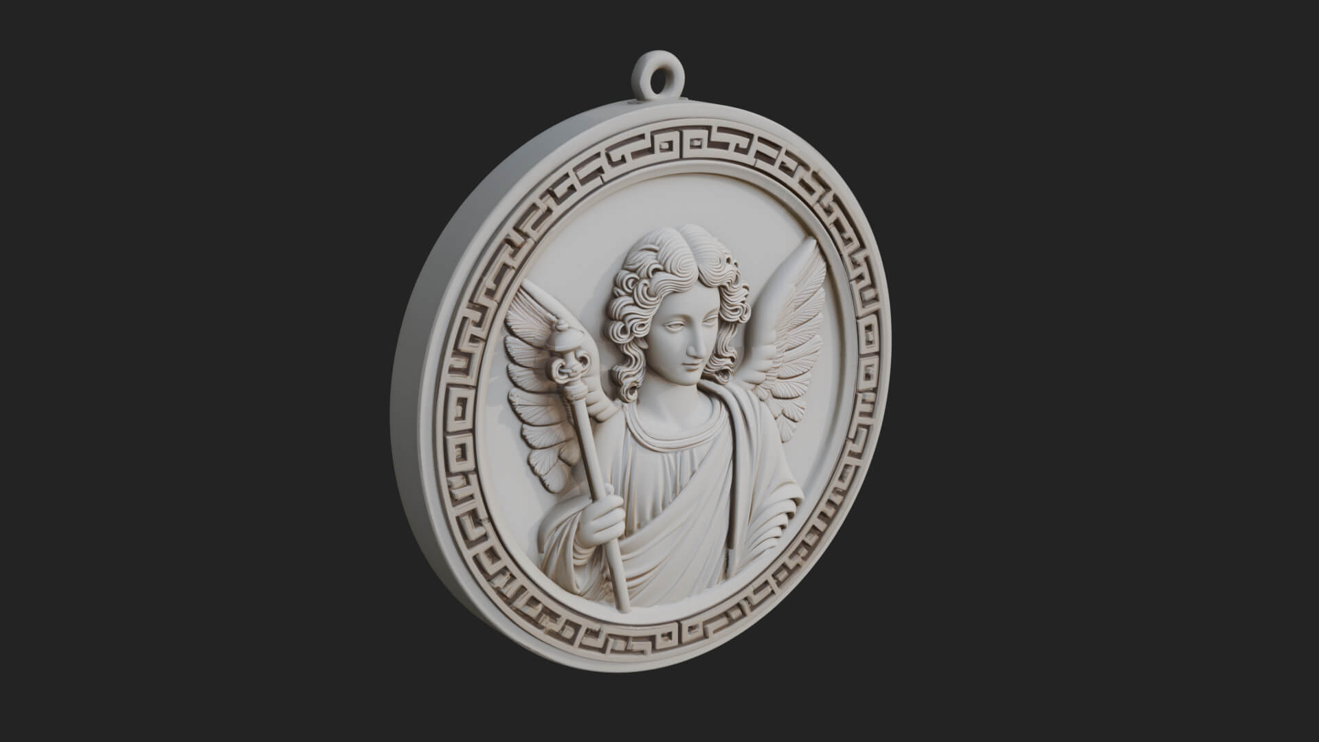 Winged Angel Oval Relief Plaque Design 5 3D Print Model 3D Model