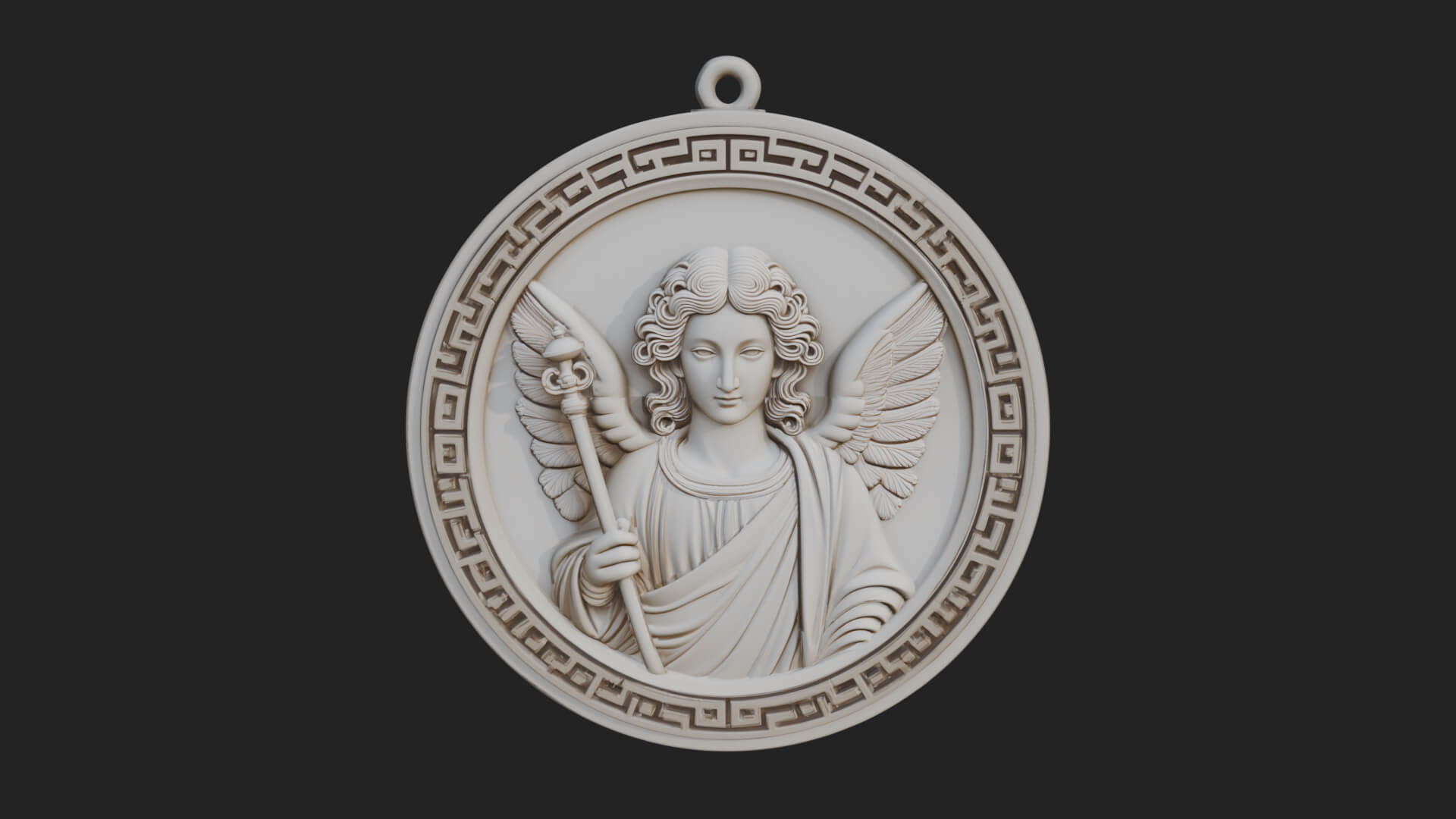 Winged Angel Oval Relief Plaque Design 5 3D Print Model 3D Model