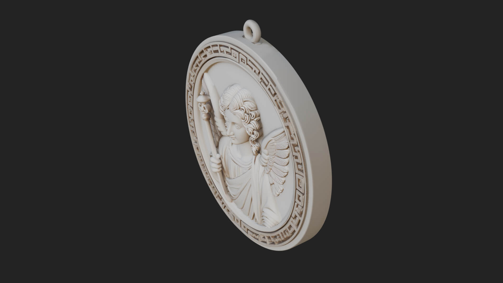 Winged Angel Oval Relief Plaque Design 5 3D Print Model 3D Model