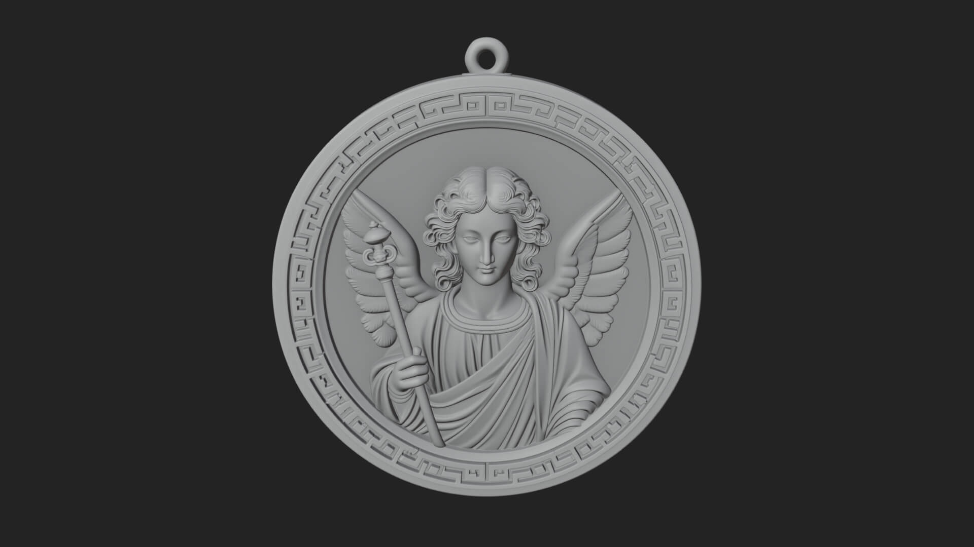 Winged Angel Oval Relief Plaque Design 5 3D Print Model 3D Model