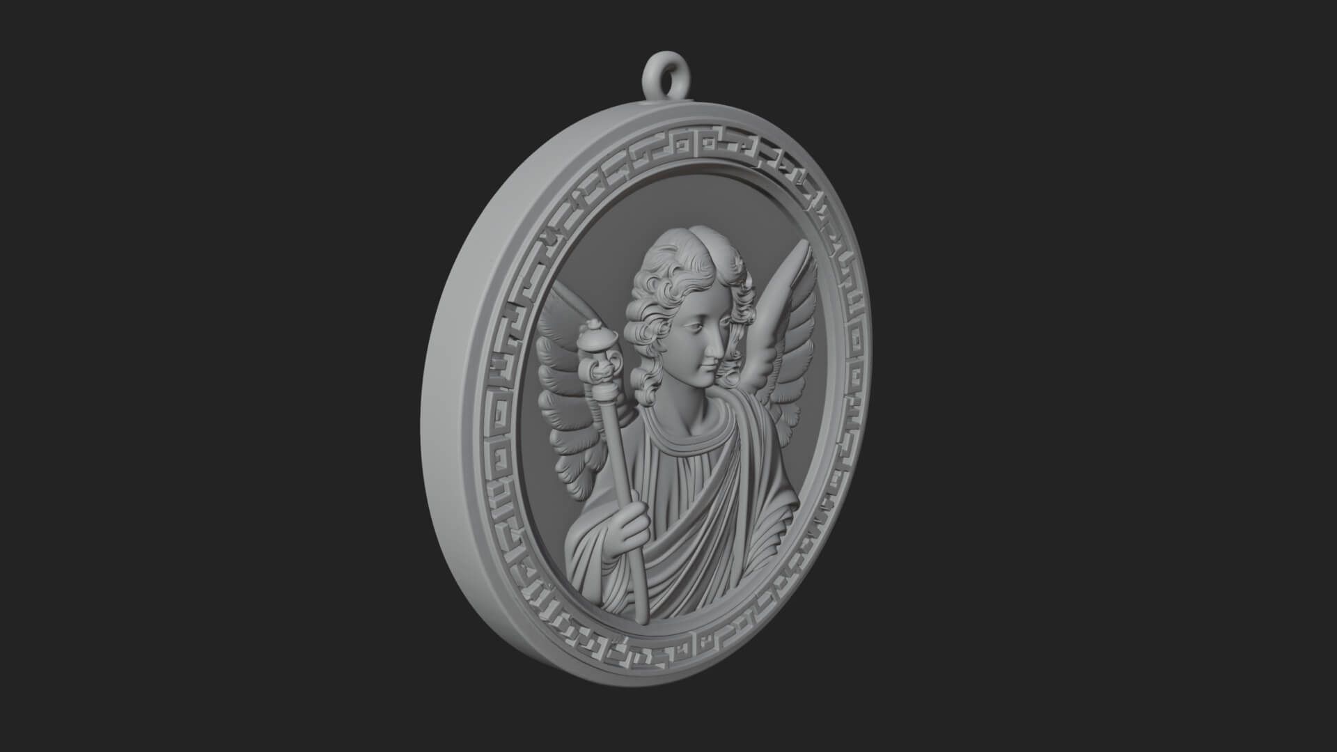 Winged Angel Oval Relief Plaque Design 5 3D Print Model 3D Model