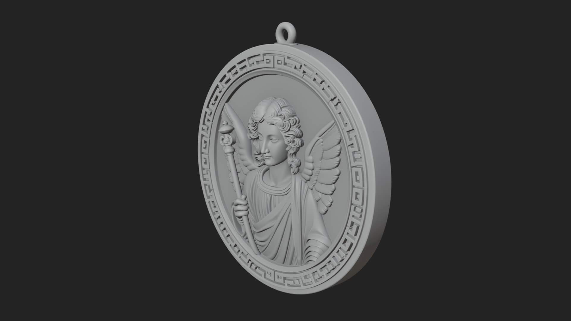 Winged Angel Oval Relief Plaque Design 5 3D Print Model 3D Model