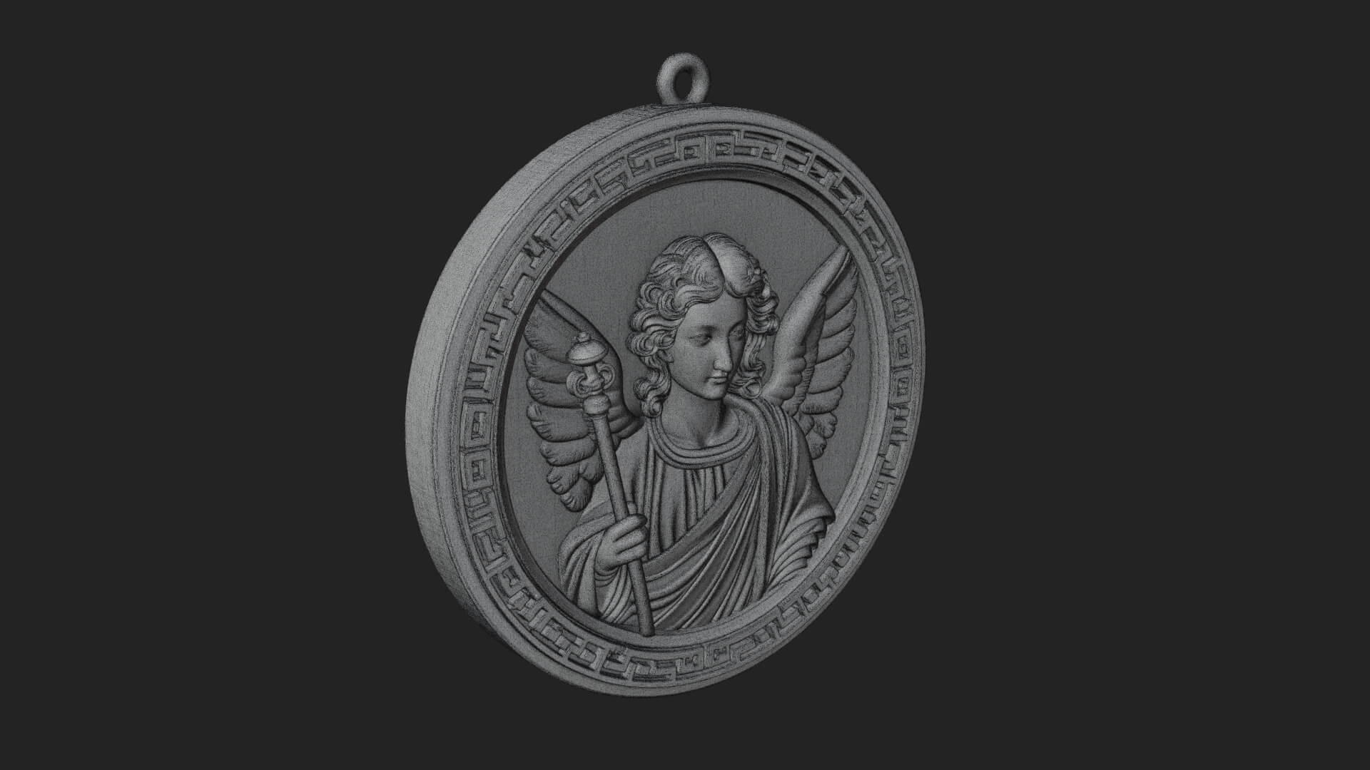 Winged Angel Oval Relief Plaque Design 5 3D Print Model 3D Model