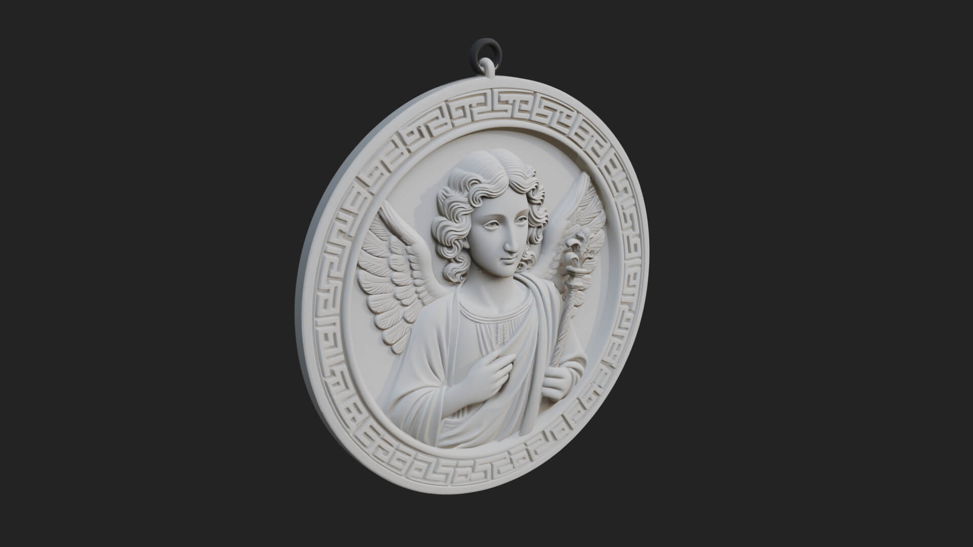 Winged Angel Oval Relief Plaque Design 6 3D Print Model 3D Model