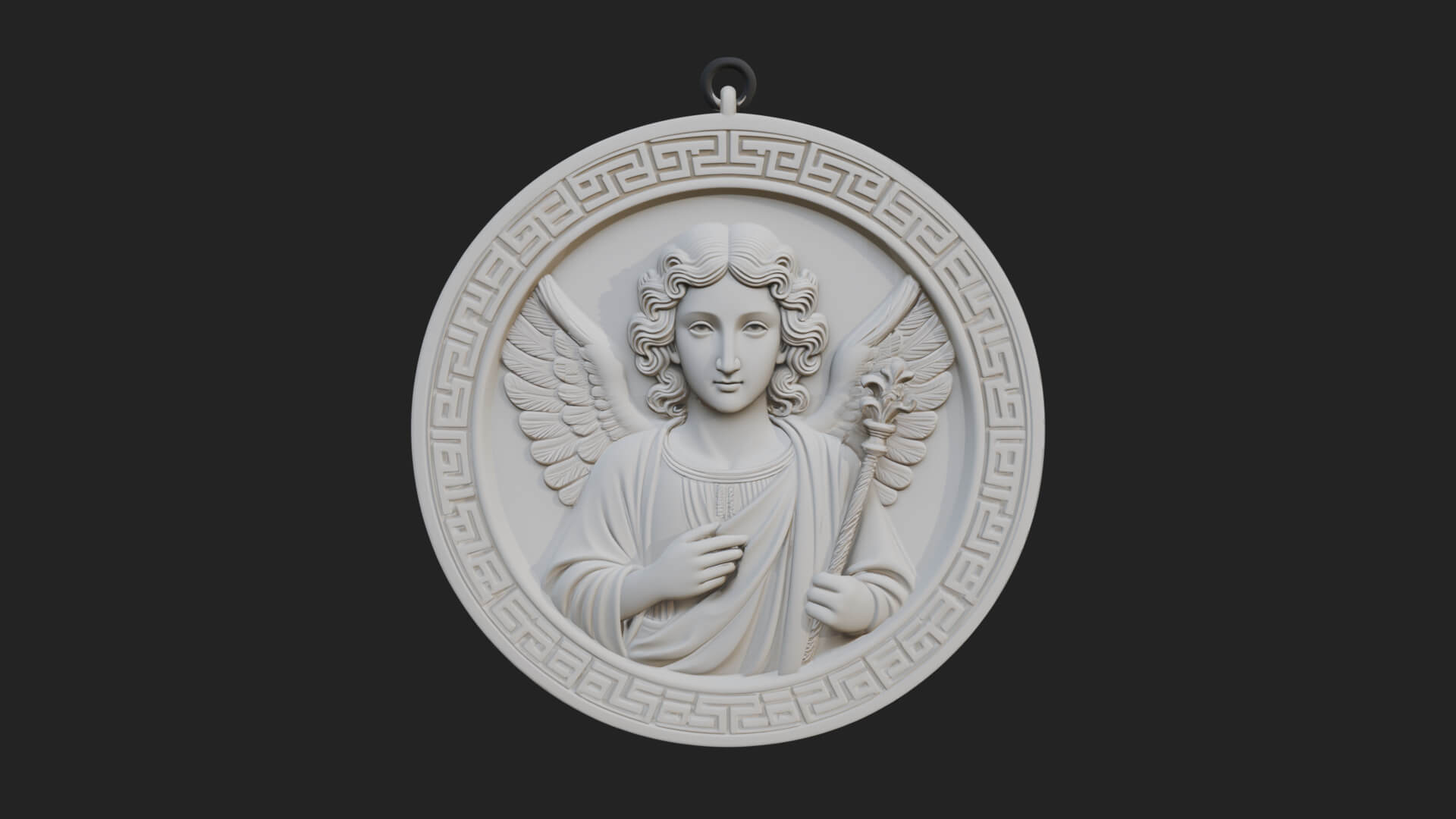 Winged Angel Oval Relief Plaque Design 6 3D Print Model 3D Model