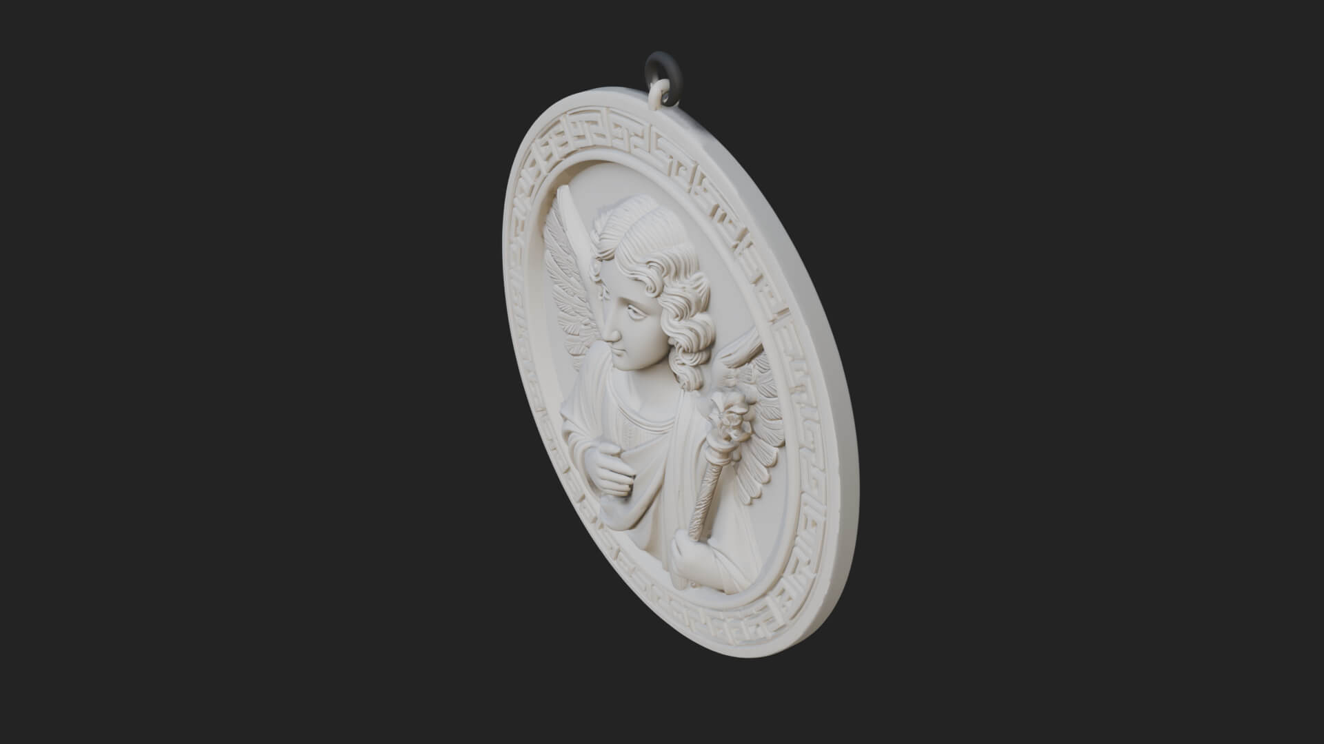Winged Angel Oval Relief Plaque Design 6 3D Print Model 3D Model