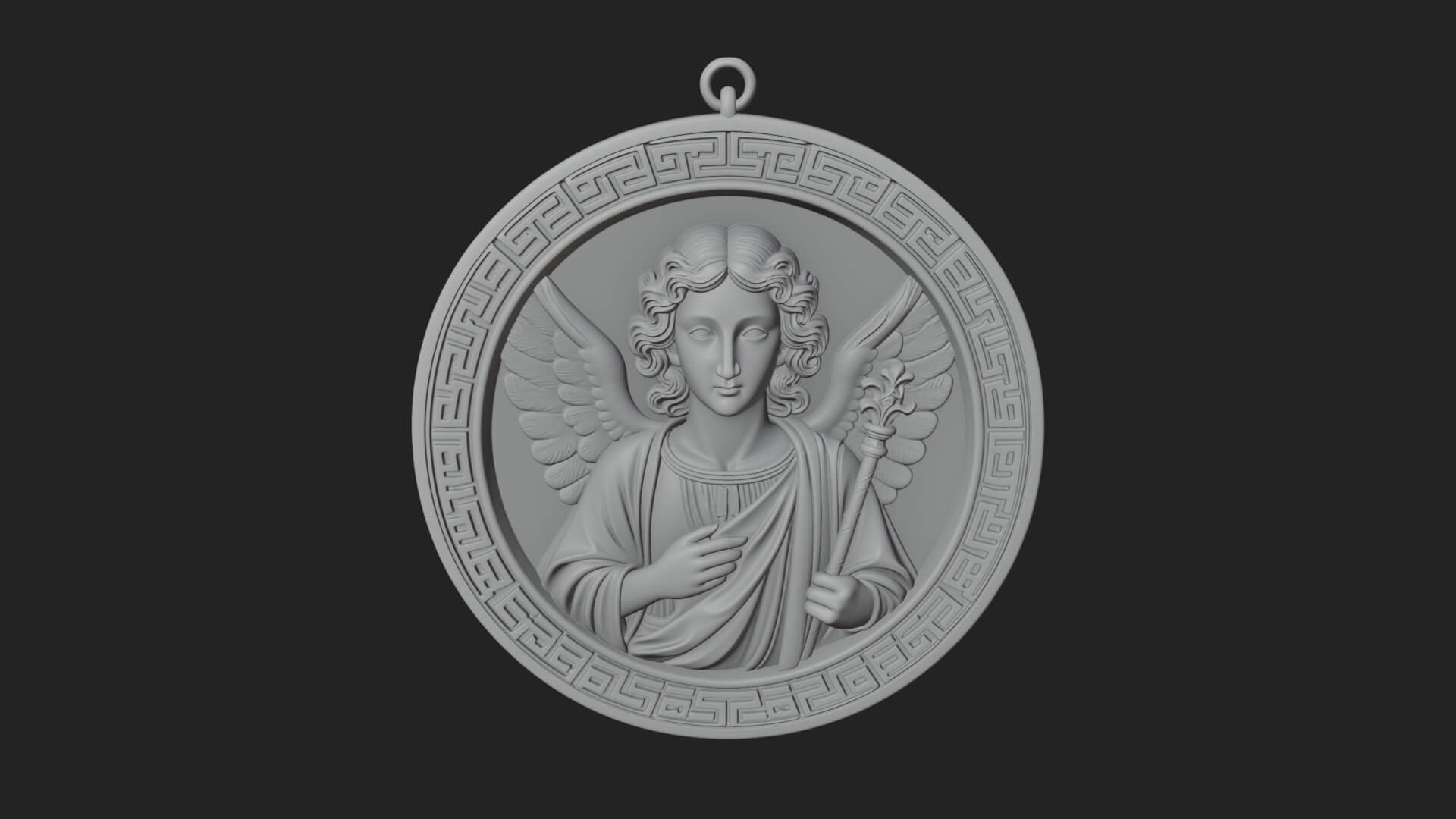 Winged Angel Oval Relief Plaque Design 6 3D Print Model 3D Model