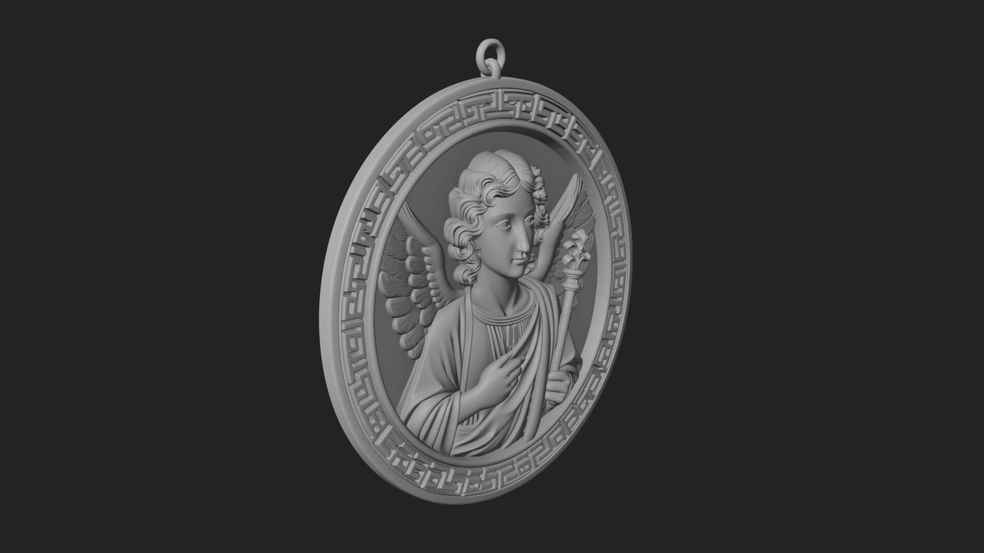 Winged Angel Oval Relief Plaque Design 6 3D Print Model 3D Model