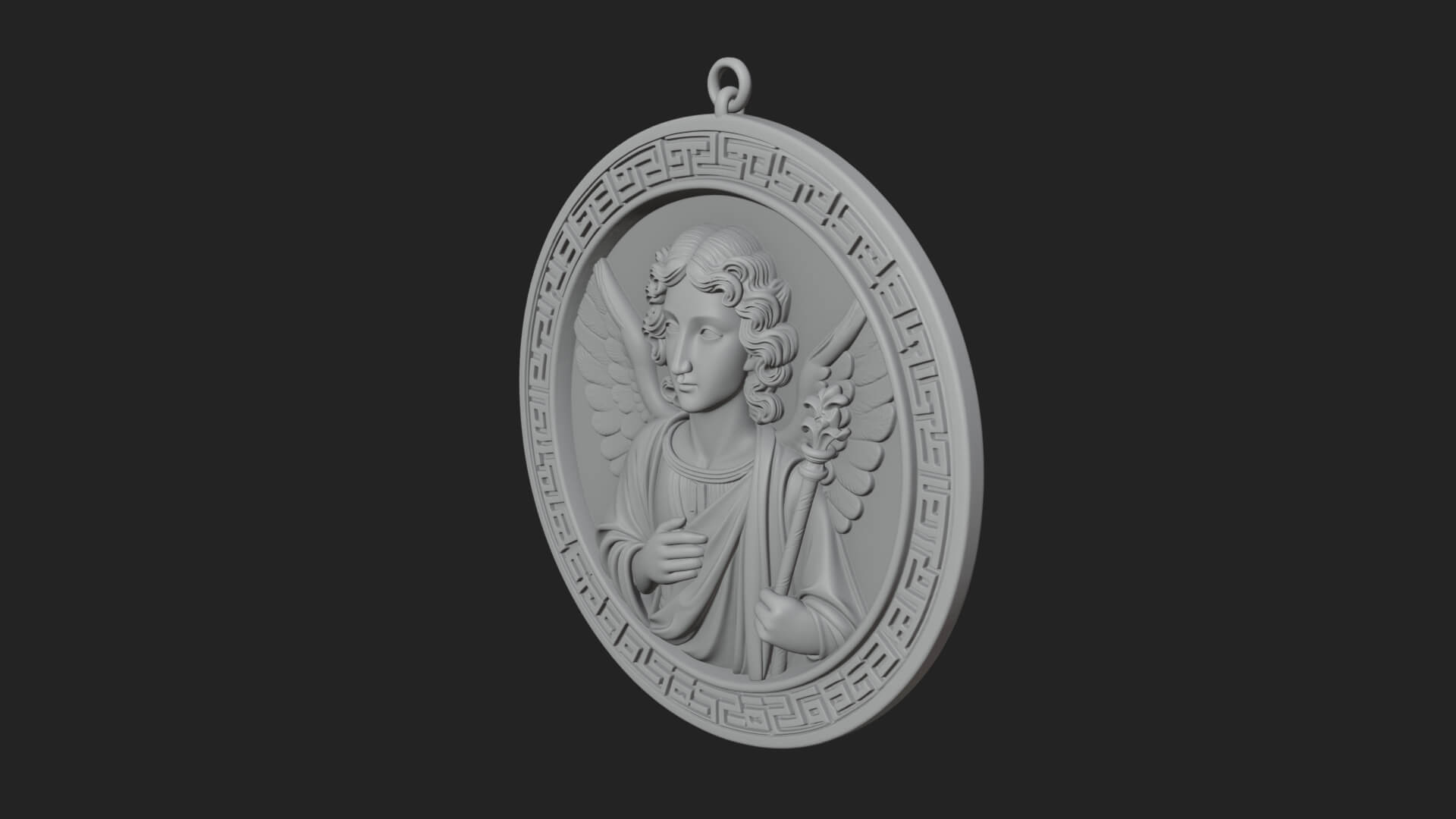 Winged Angel Oval Relief Plaque Design 6 3D Print Model 3D Model