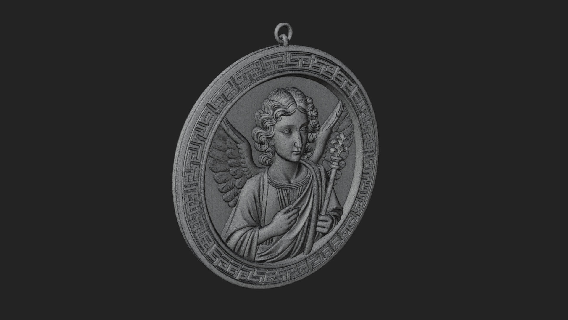 Winged Angel Oval Relief Plaque Design 6 3D Print Model 3D Model