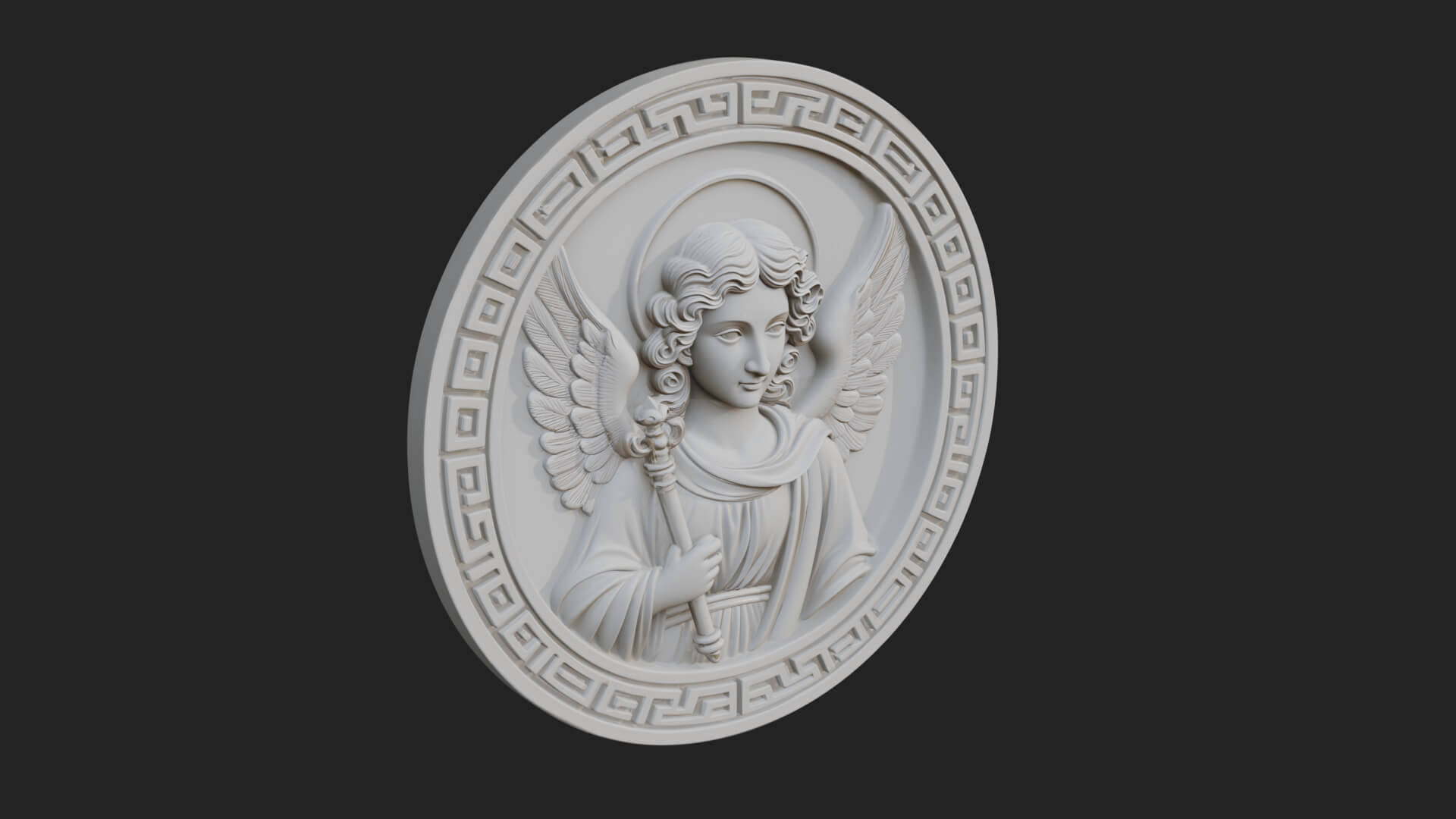 Winged Angel Oval Relief Plaque Design 7 3D Print Model 3D Model