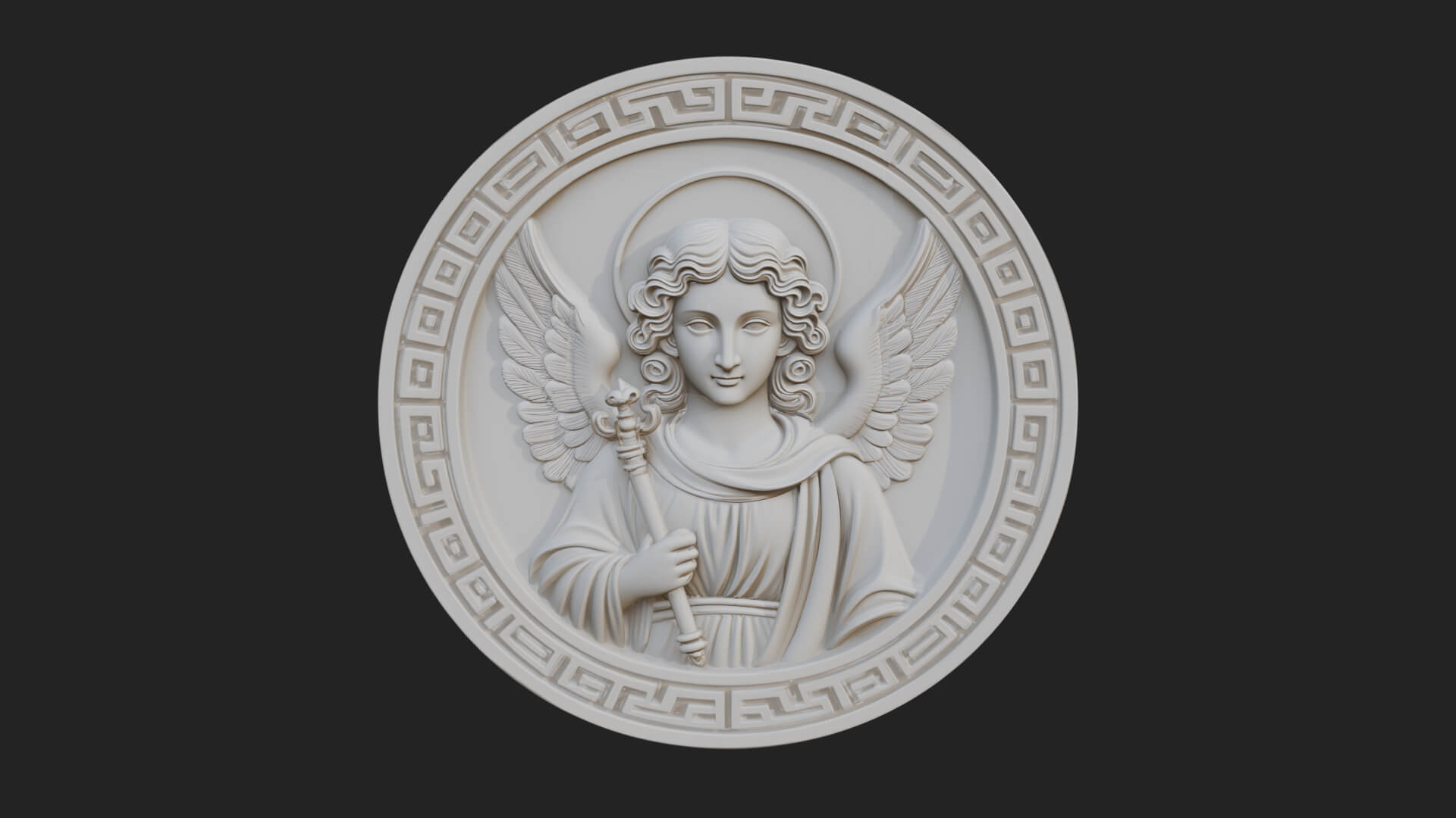 Winged Angel Oval Relief Plaque Design 7 3D Print Model 3D Model