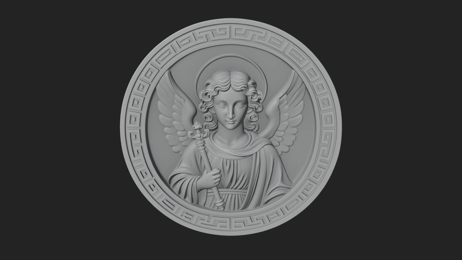 Winged Angel Oval Relief Plaque Design 7 3D Print Model 3D Model