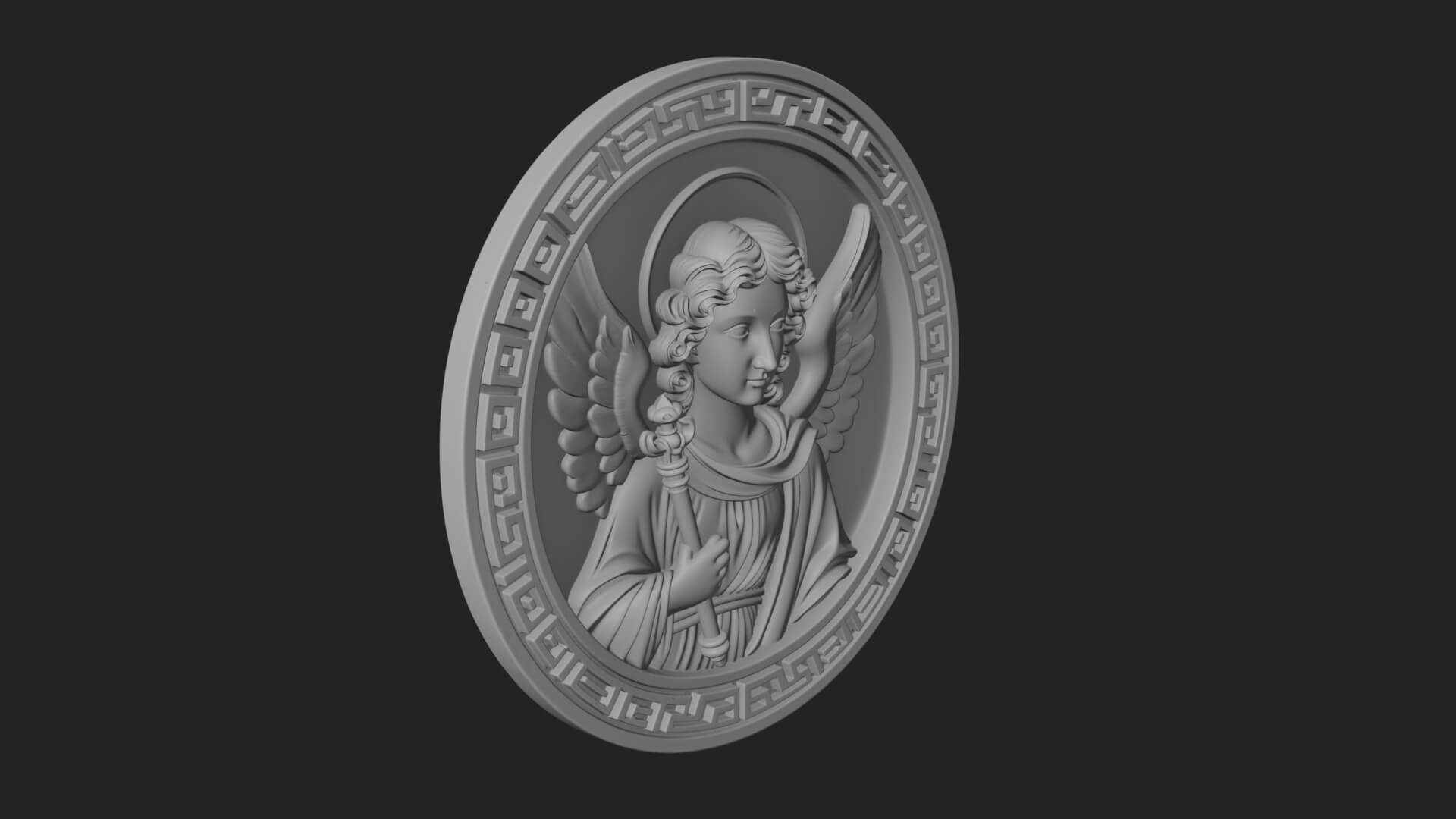 Winged Angel Oval Relief Plaque Design 7 3D Print Model 3D Model