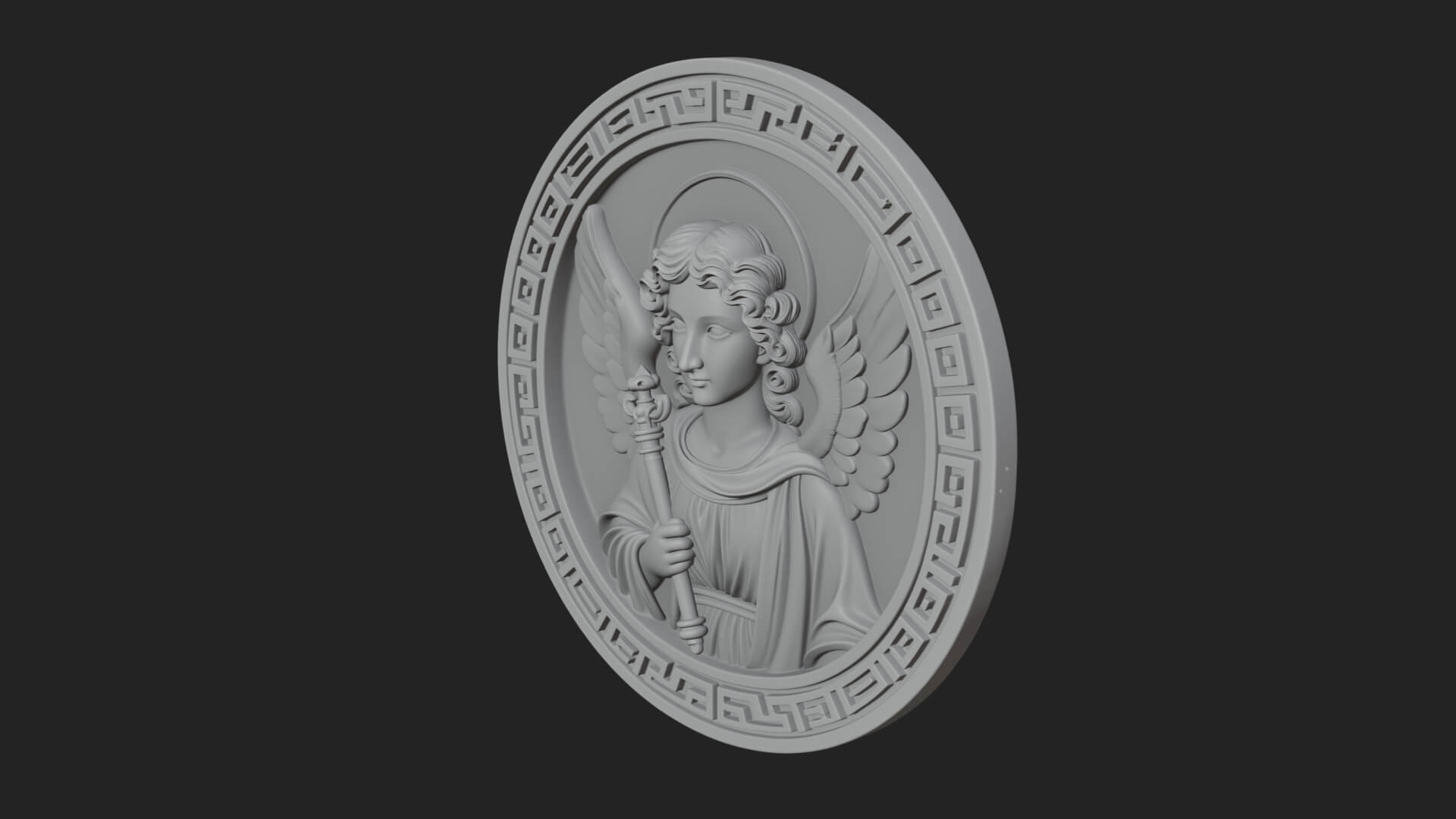 Winged Angel Oval Relief Plaque Design 7 3D Print Model 3D Model