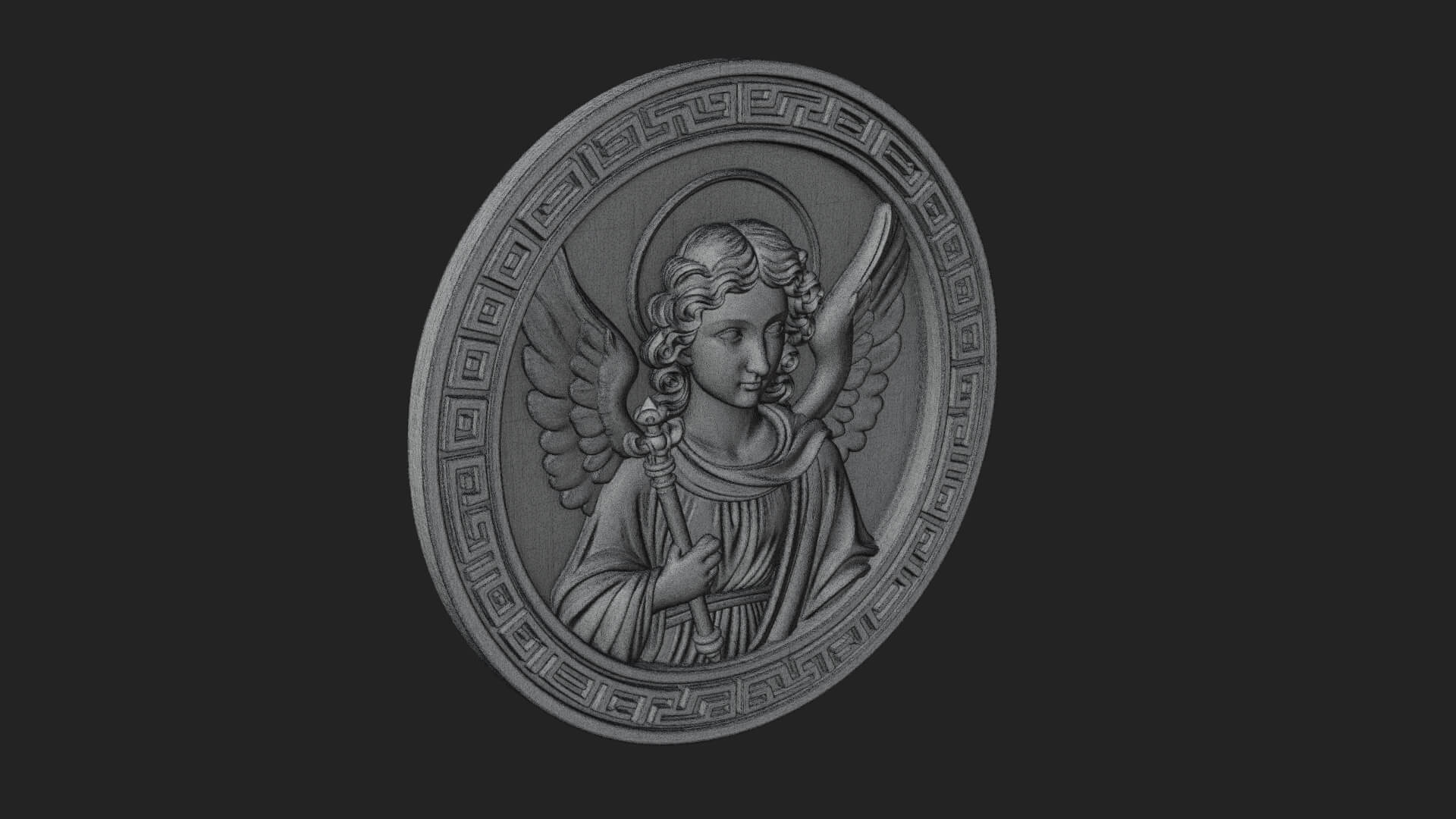 Winged Angel Oval Relief Plaque Design 7 3D Print Model 3D Model