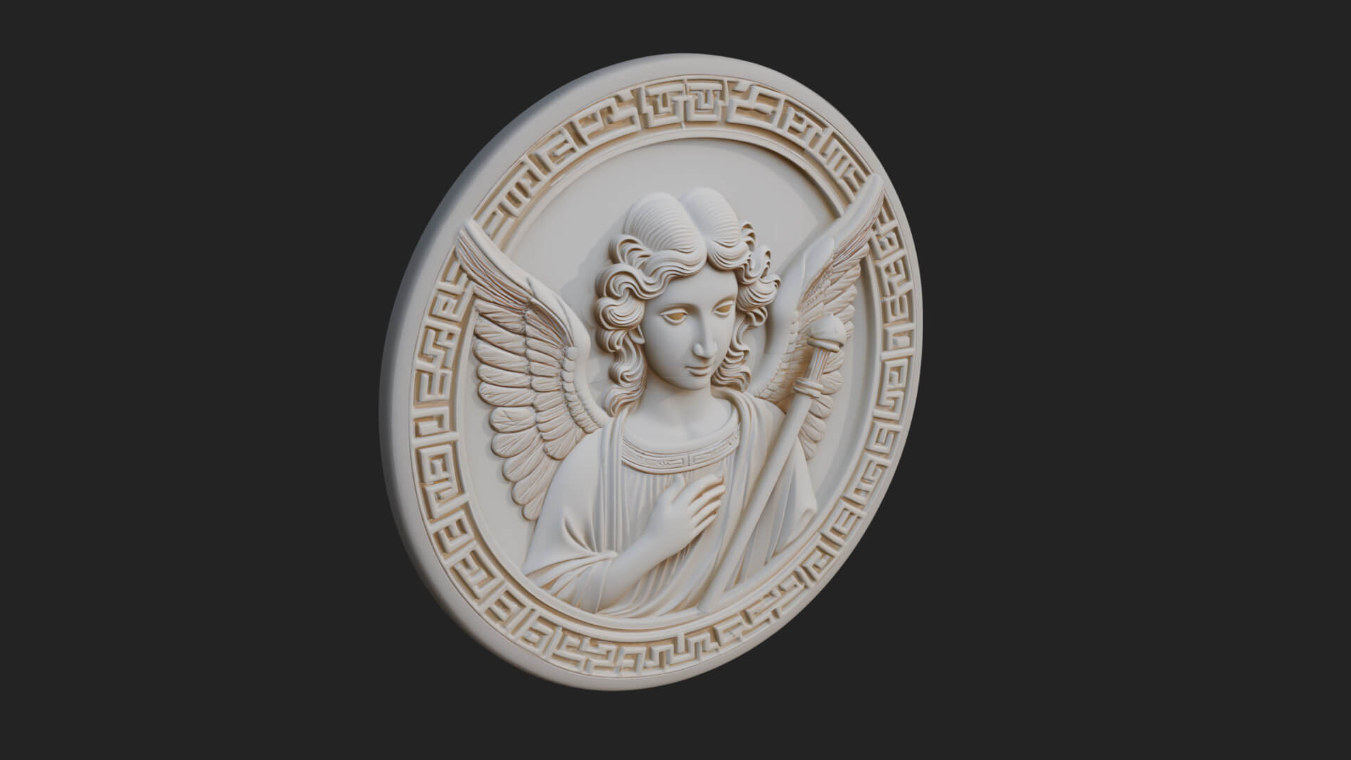 Winged Angel Oval Relief Plaque Design 8 3D Print Model 3D Model