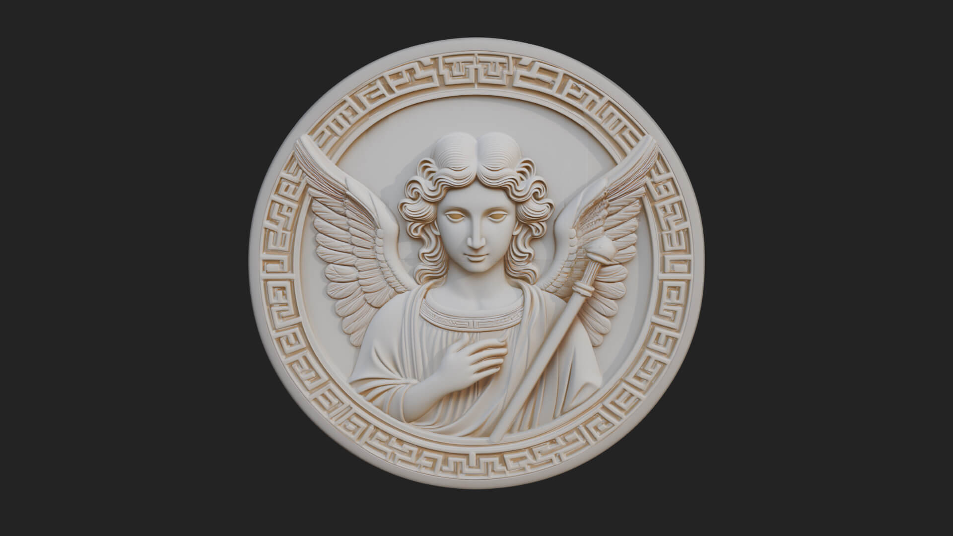 Winged Angel Oval Relief Plaque Design 8 3D Print Model 3D Model