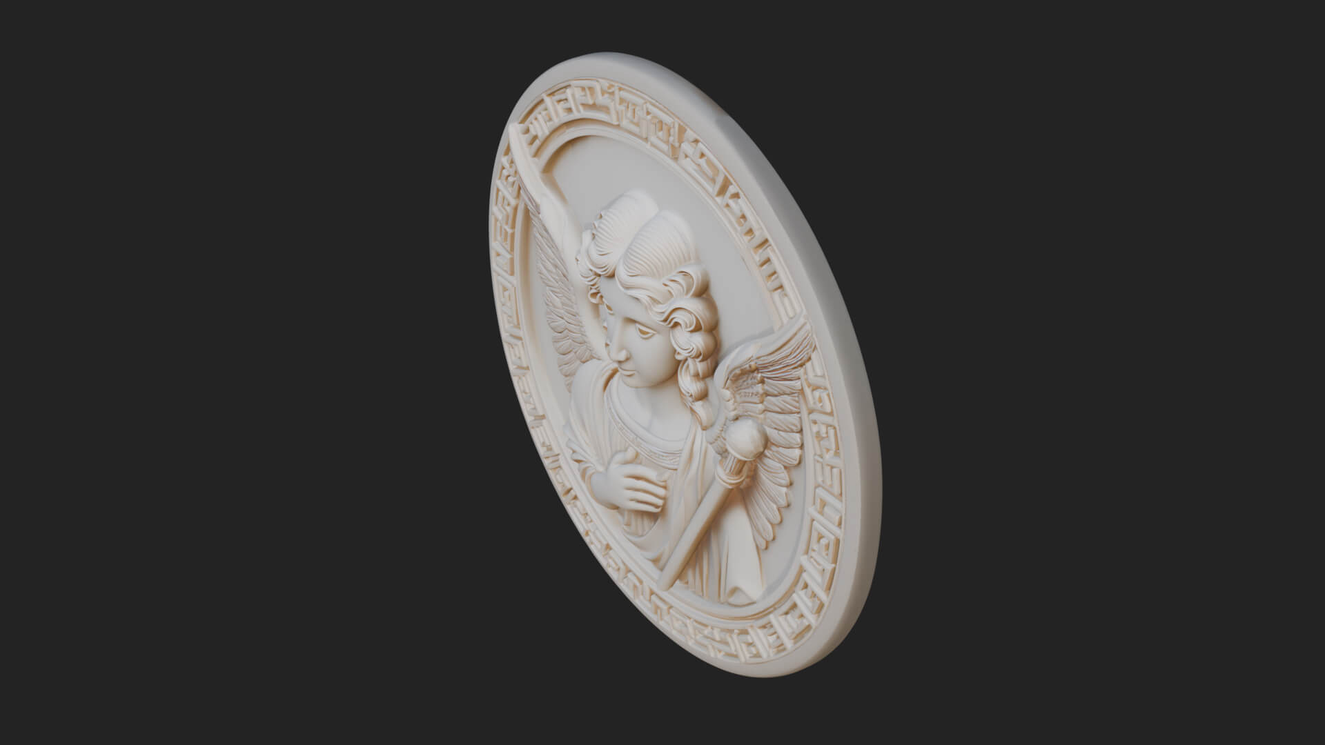 Winged Angel Oval Relief Plaque Design 8 3D Print Model 3D Model