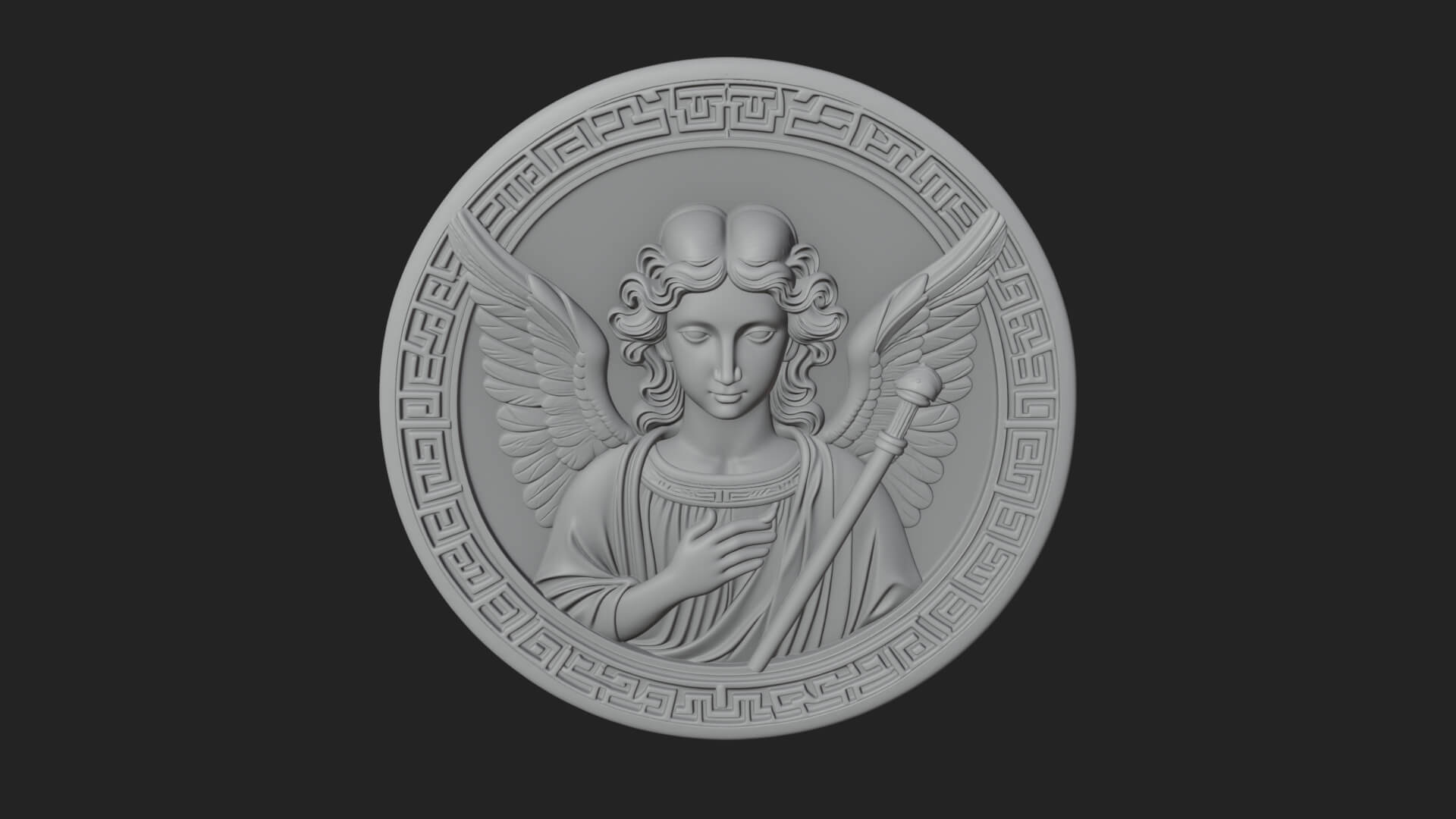 Winged Angel Oval Relief Plaque Design 8 3D Print Model 3D Model