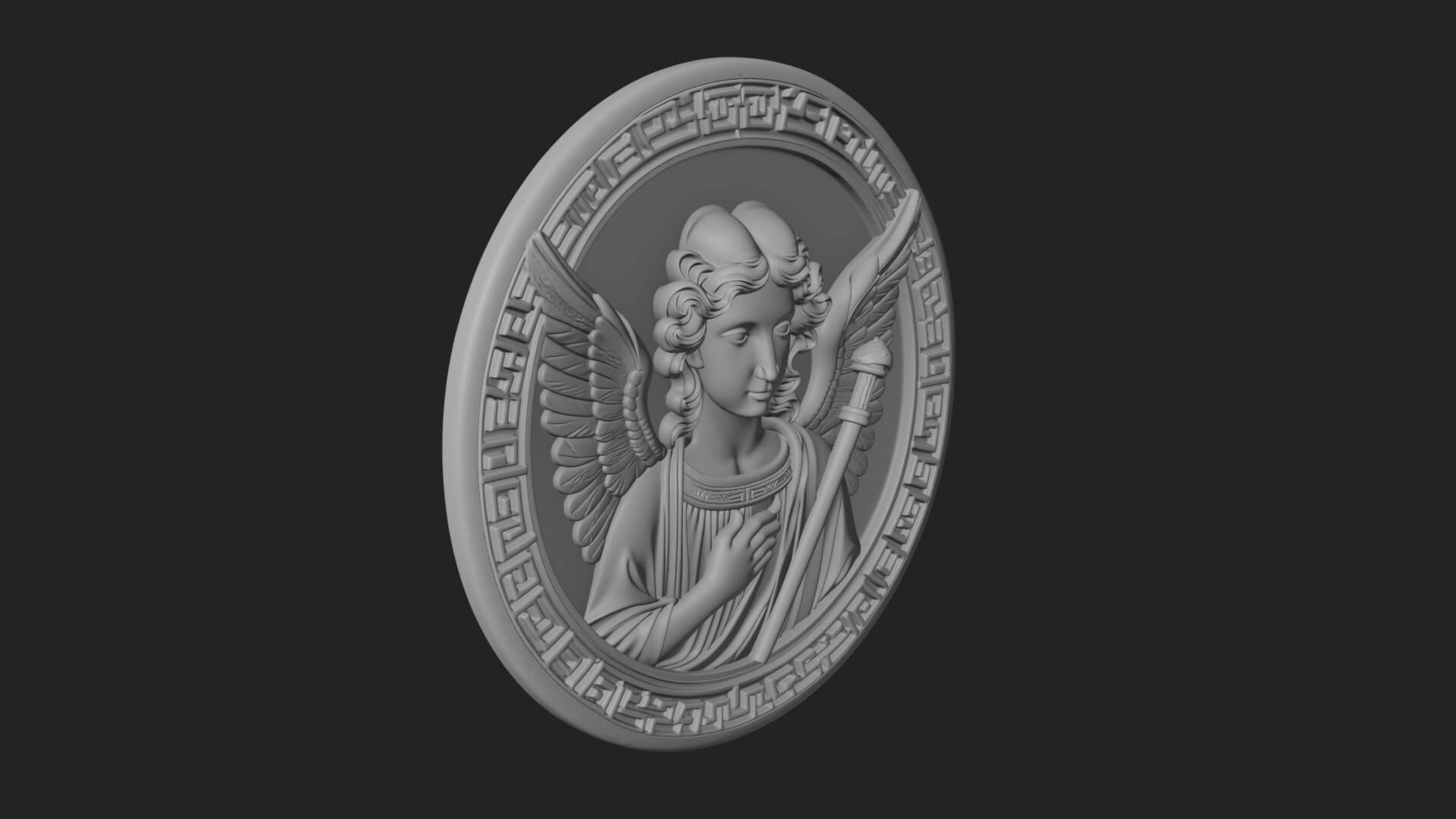 Winged Angel Oval Relief Plaque Design 8 3D Print Model 3D Model