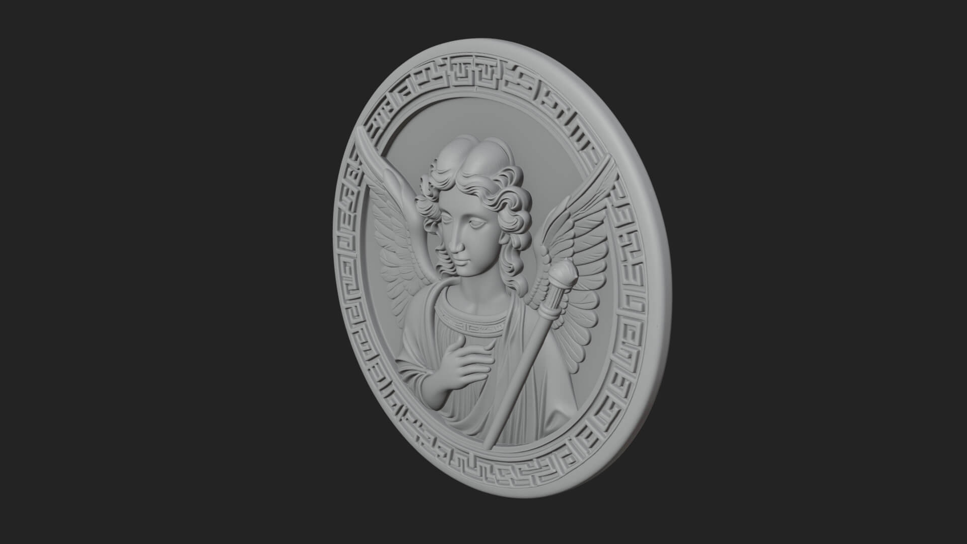 Winged Angel Oval Relief Plaque Design 8 3D Print Model 3D Model