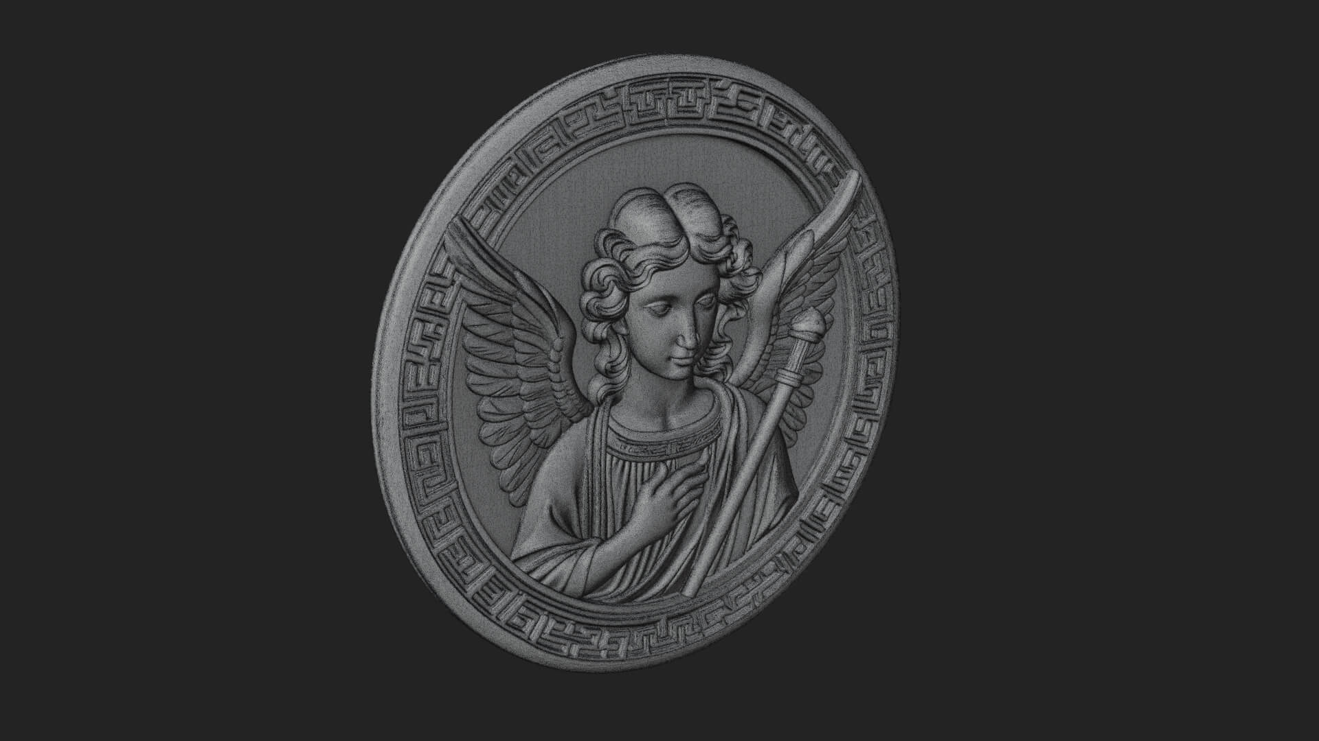 Winged Angel Oval Relief Plaque Design 8 3D Print Model 3D Model