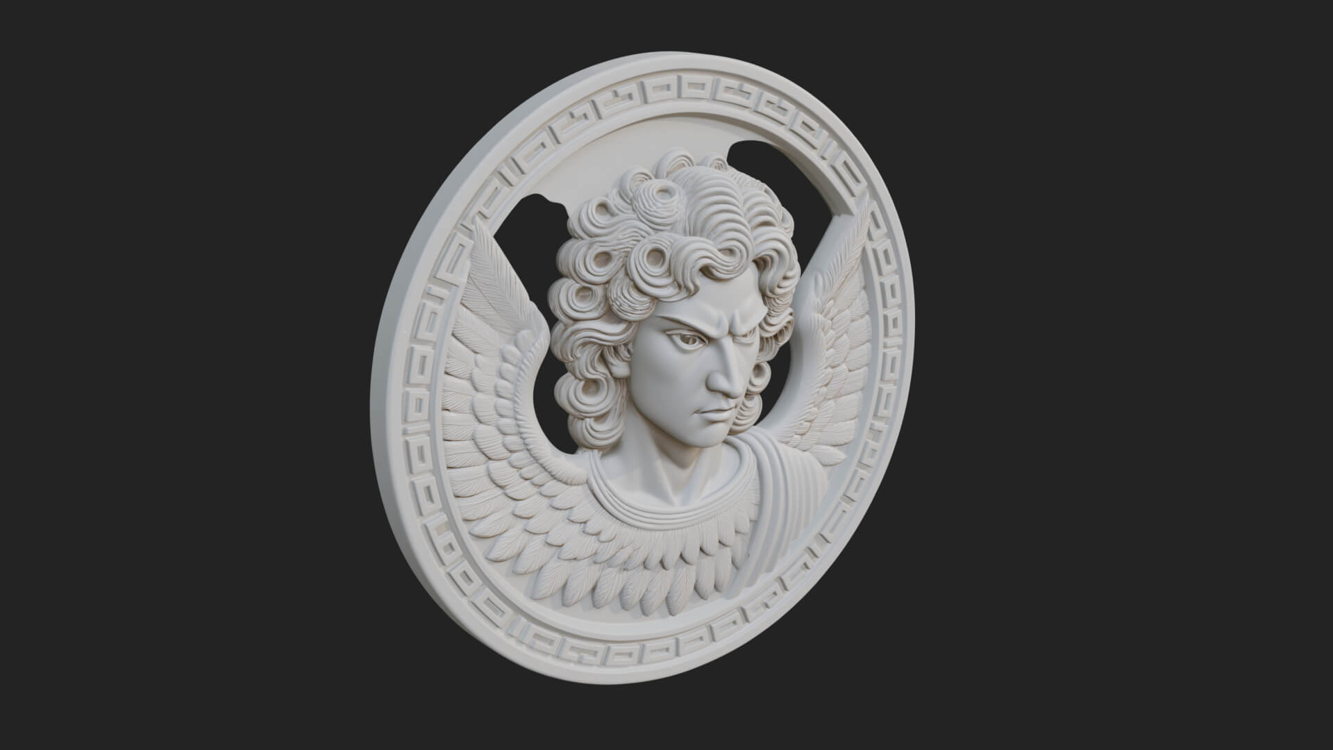 Winged Angel Oval Relief Plaque Design 9 3D Print Model 3D Model