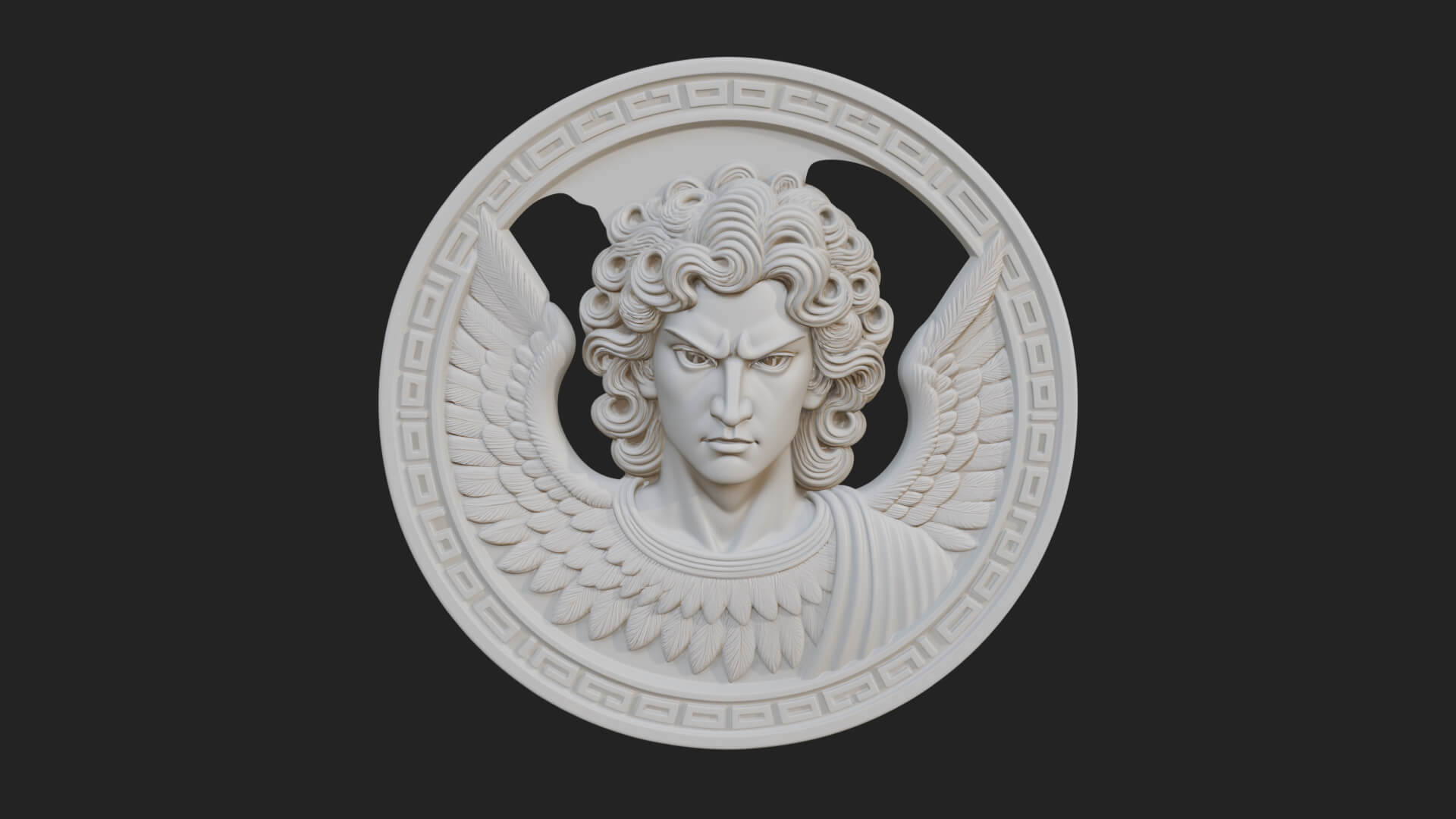 Winged Angel Oval Relief Plaque Design 9 3D Print Model 3D Model