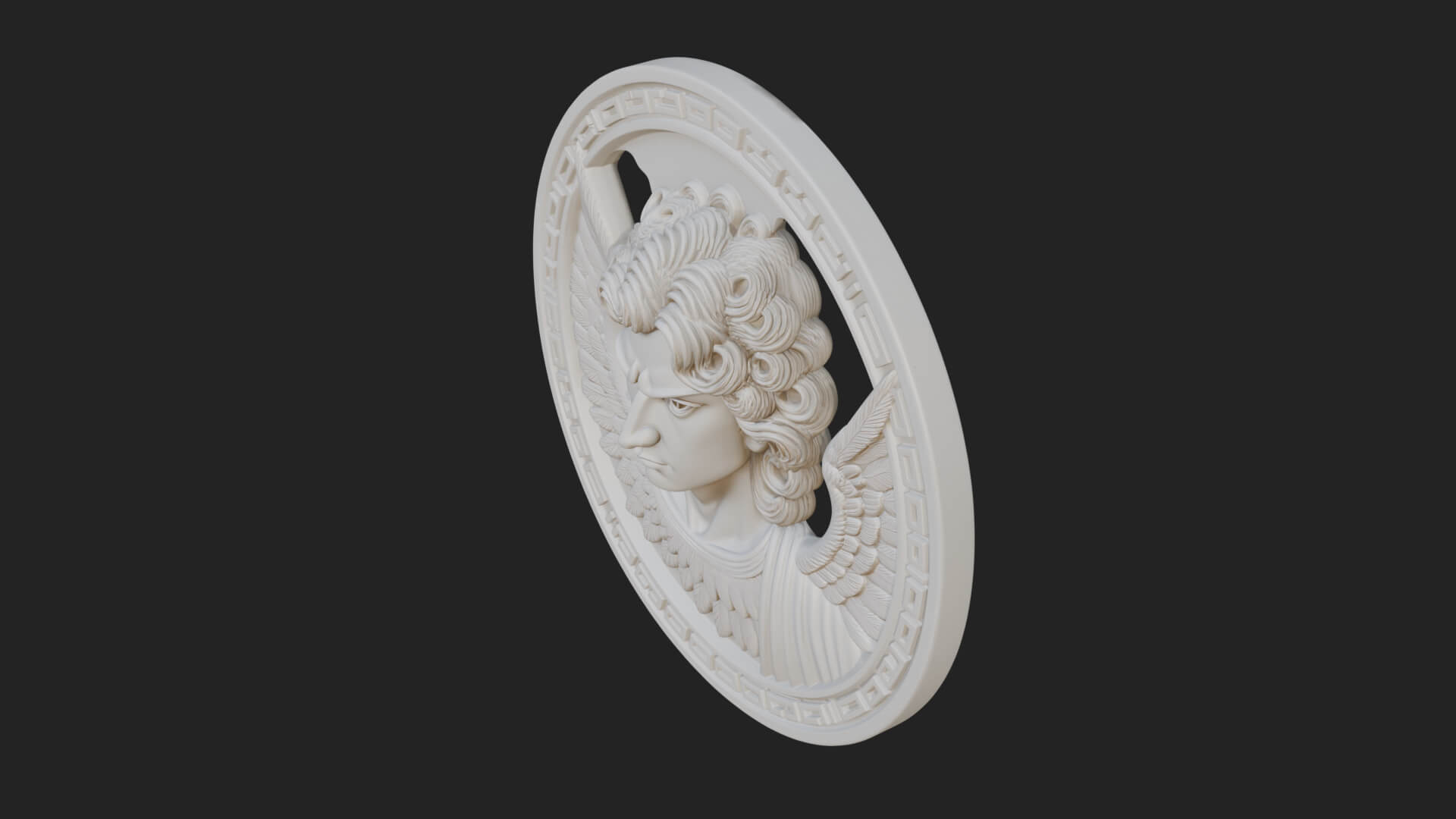 Winged Angel Oval Relief Plaque Design 9 3D Print Model 3D Model
