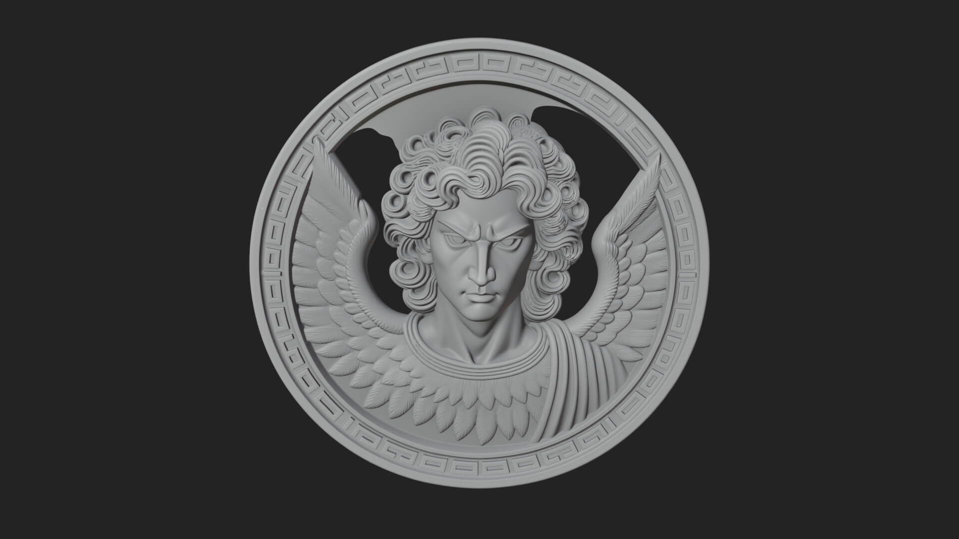 Winged Angel Oval Relief Plaque Design 9 3D Print Model 3D Model