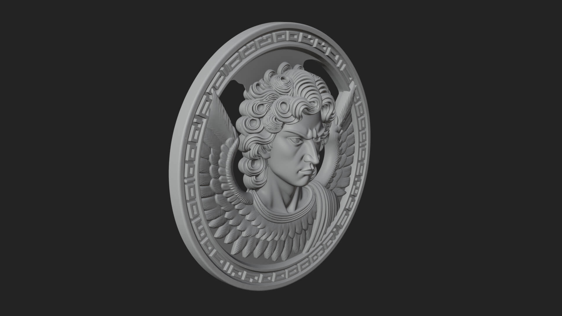 Winged Angel Oval Relief Plaque Design 9 3D Print Model 3D Model