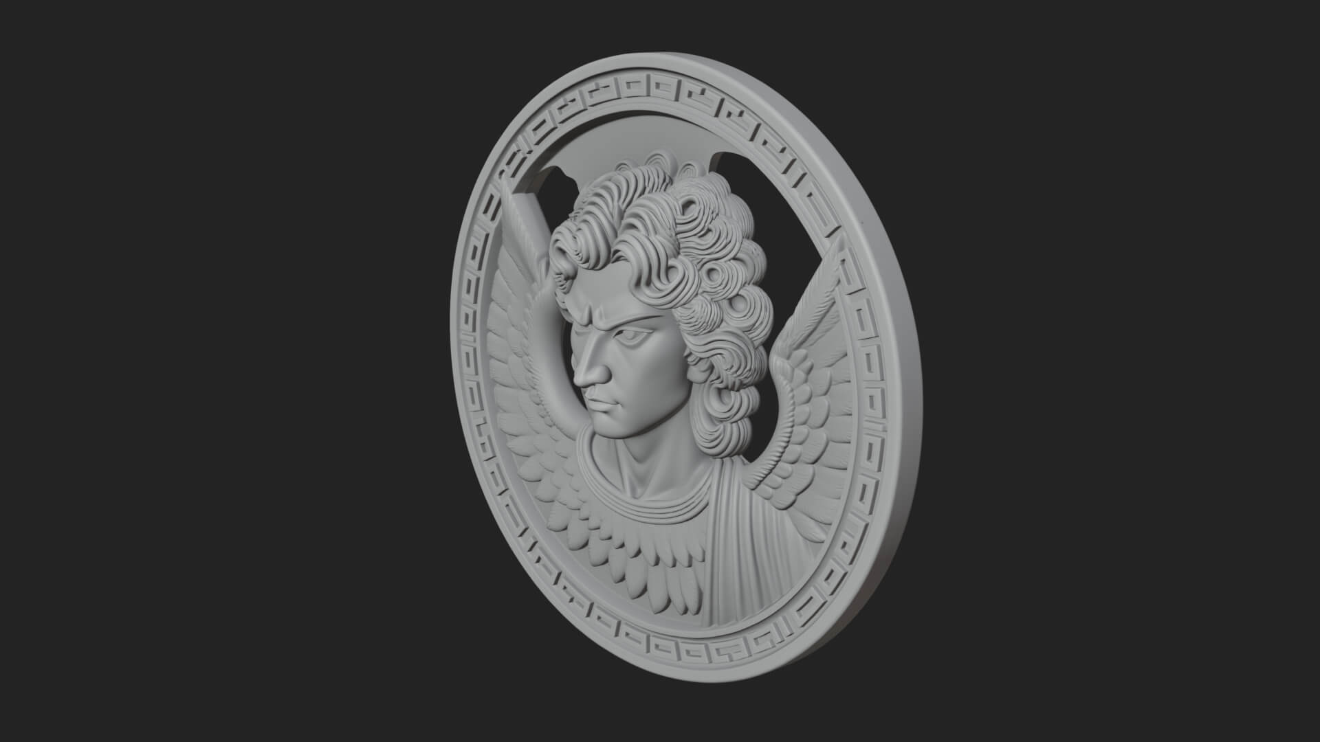 Winged Angel Oval Relief Plaque Design 9 3D Print Model 3D Model