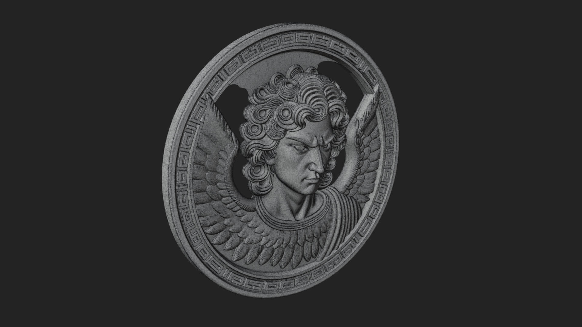 Winged Angel Oval Relief Plaque Design 9 3D Print Model 3D Model