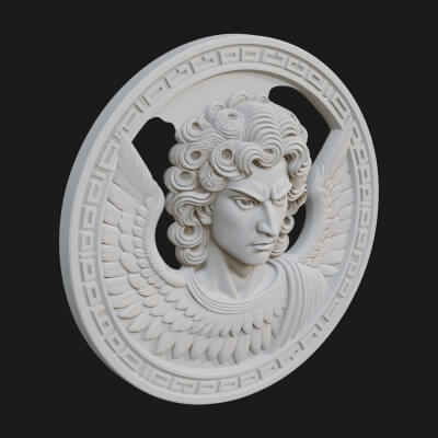 Winged Angel Oval Relief Plaque Design 9 3D Print Model