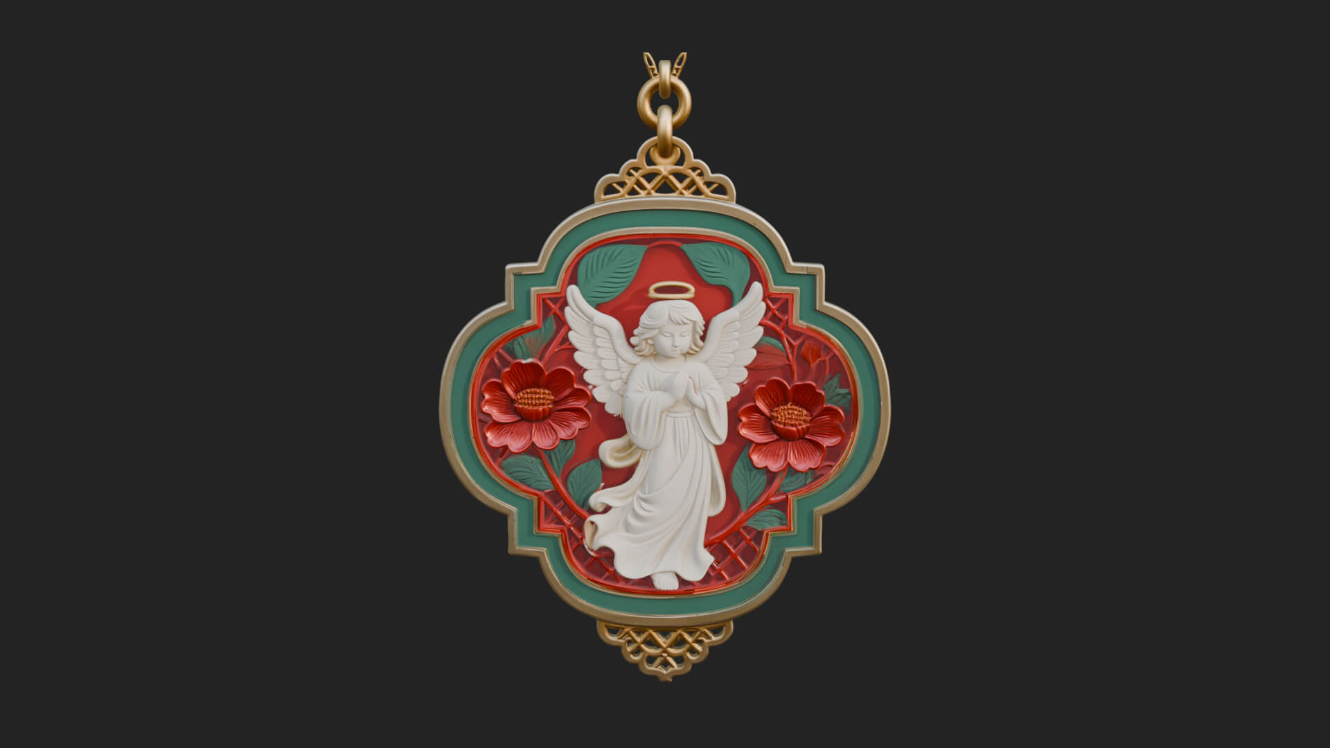 Winged Angel Panel Ornament Design 1 3D Print Model 3D Model