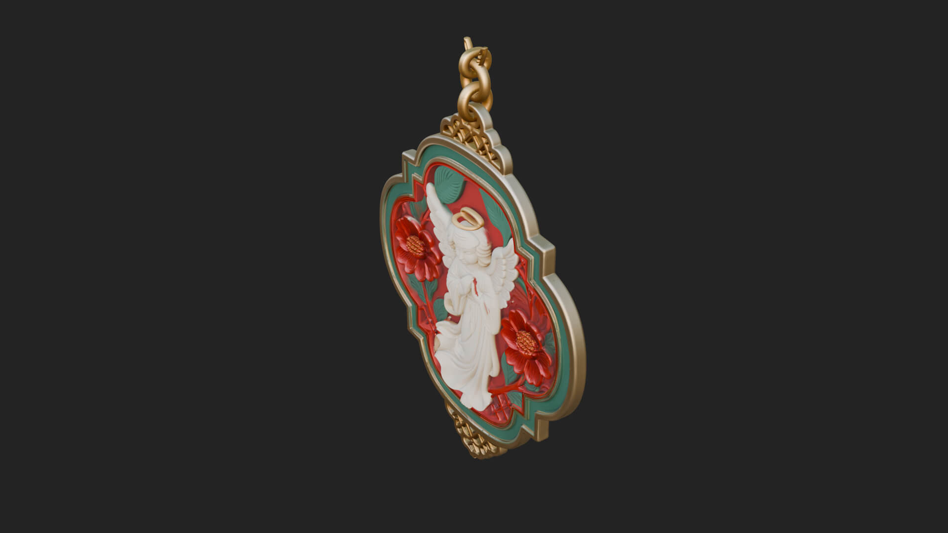 Winged Angel Panel Ornament Design 1 3D Print Model 3D Model