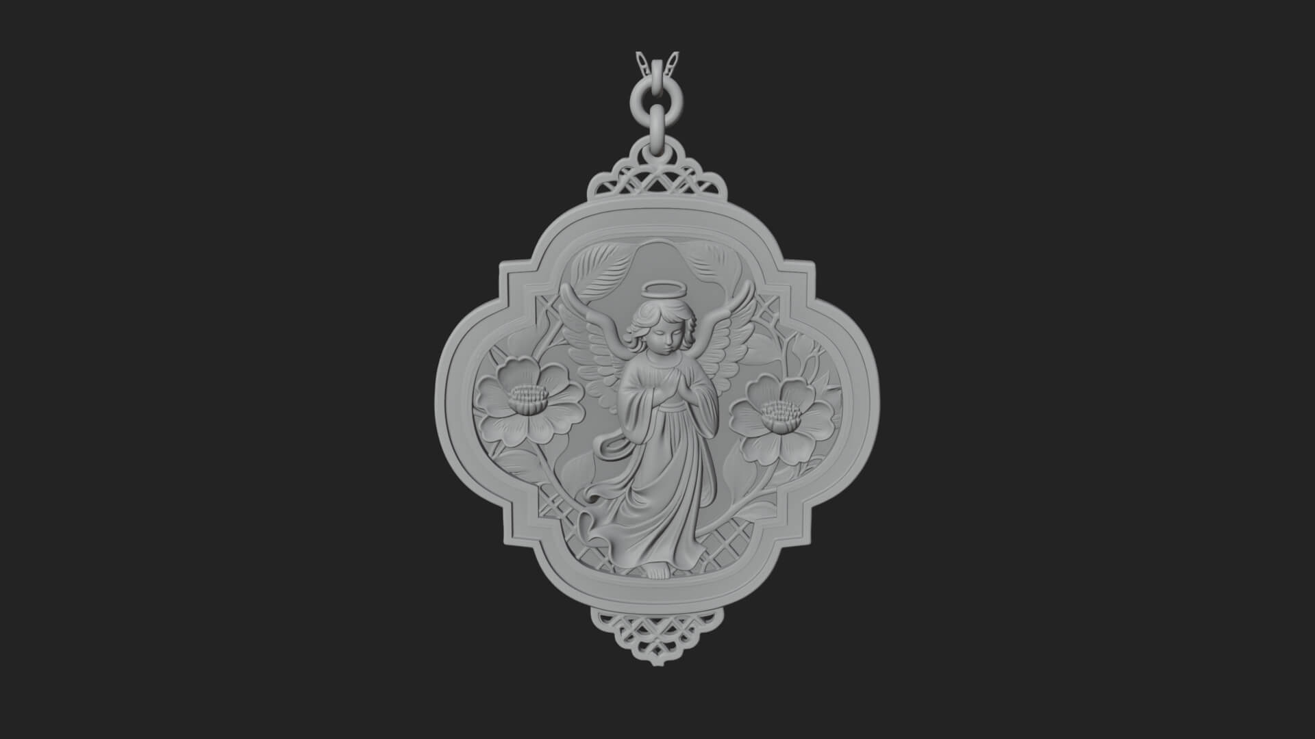 Winged Angel Panel Ornament Design 1 3D Print Model 3D Model
