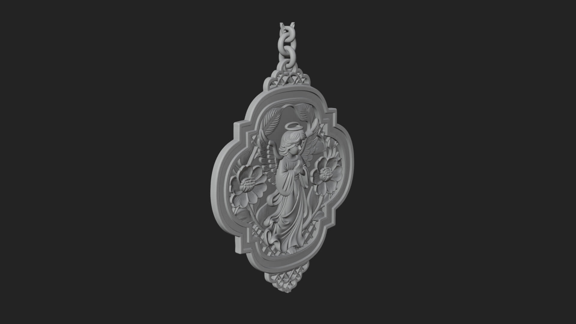 Winged Angel Panel Ornament Design 1 3D Print Model 3D Model