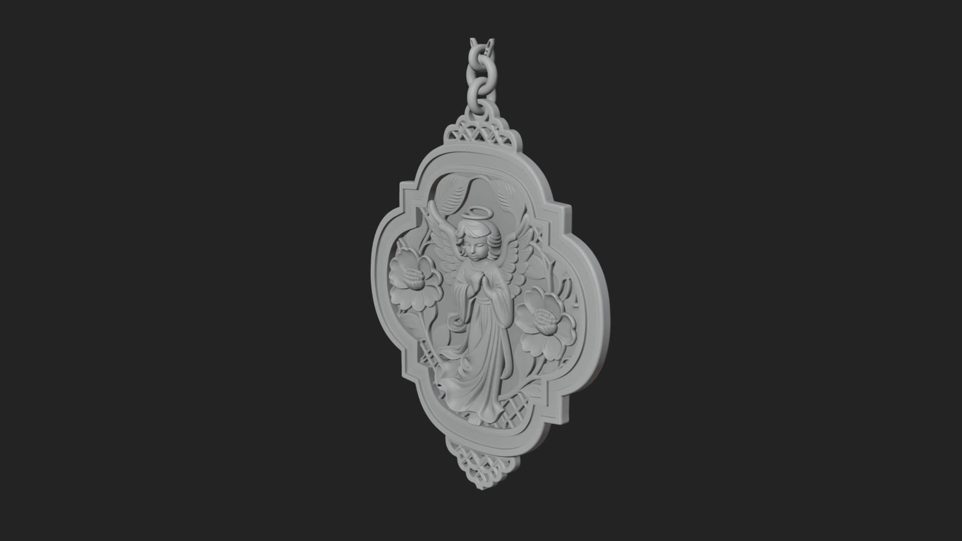 Winged Angel Panel Ornament Design 1 3D Print Model 3D Model