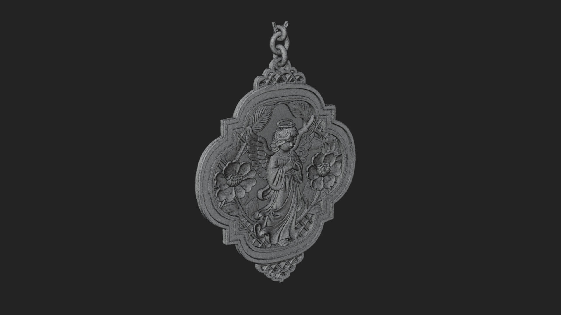 Winged Angel Panel Ornament Design 1 3D Print Model 3D Model