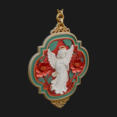 Winged Angel Panel Ornament Design 1 3D Print Model