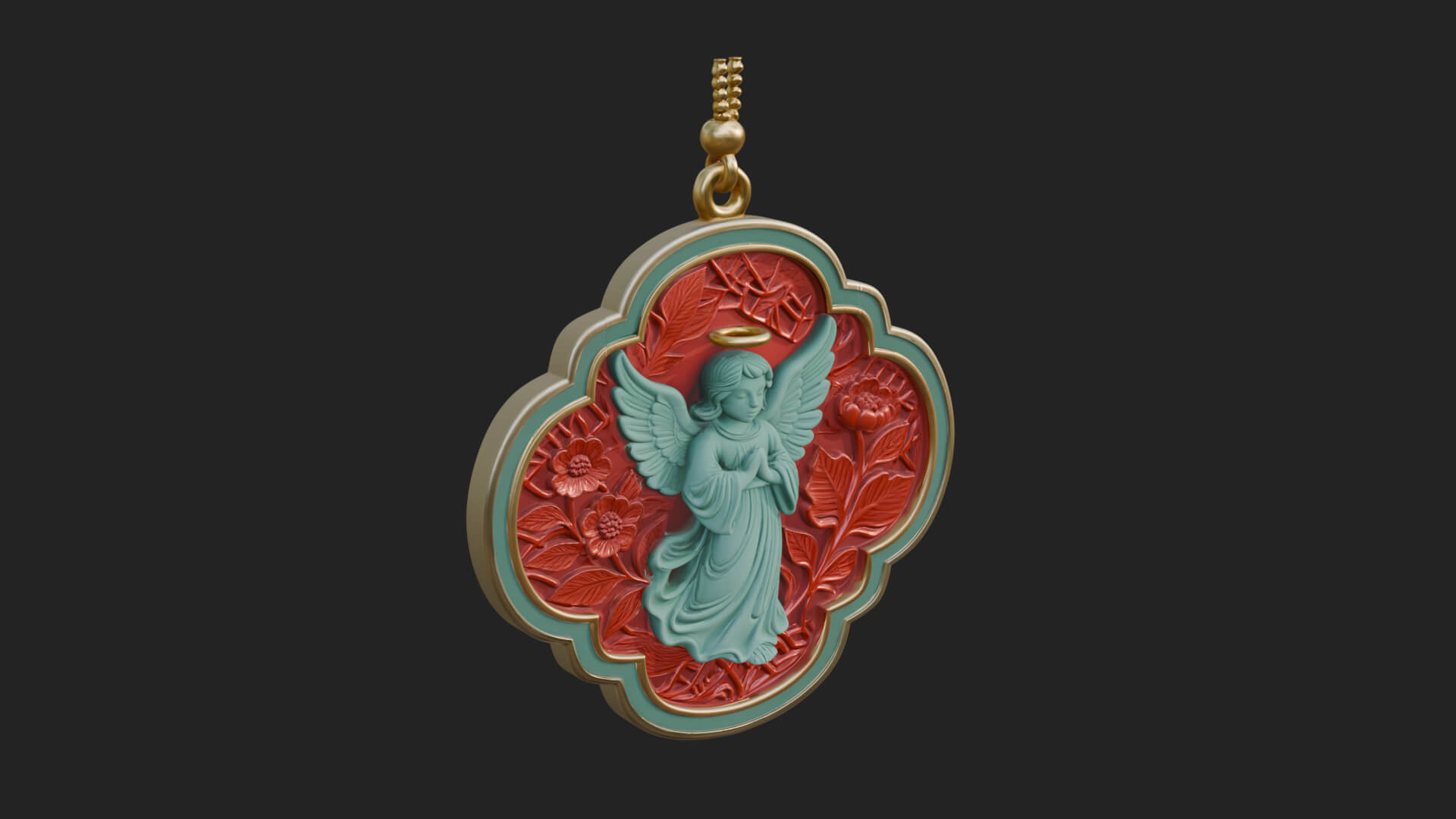 Winged Angel Panel Ornament Design 2 3D Print Model 3D Model