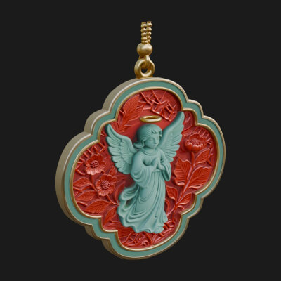 Winged Angel Panel Ornament Design 2 3D Print Model