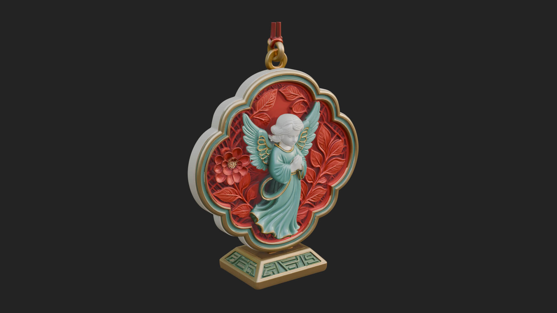 Winged Angel Panel Ornament Design 3 3D Print Model 3D Model
