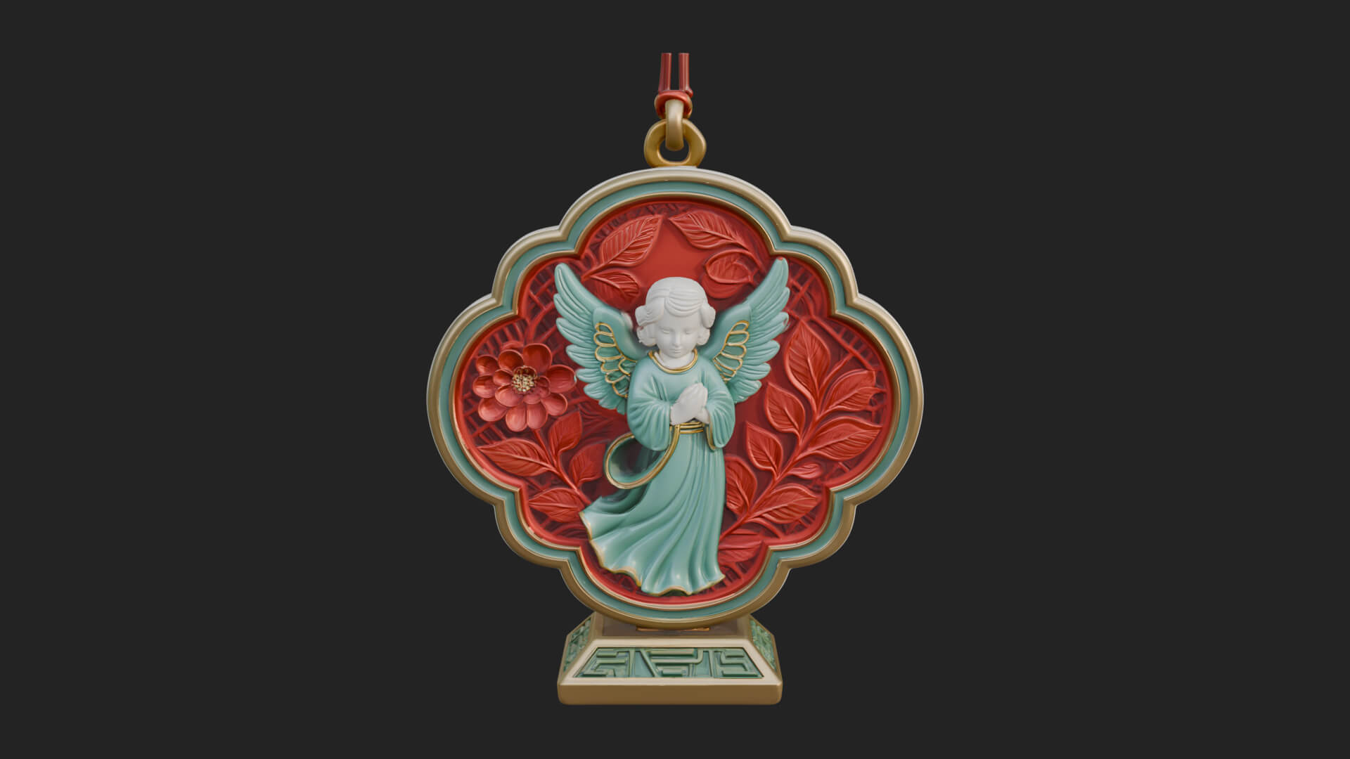 Winged Angel Panel Ornament Design 3 3D Print Model 3D Model